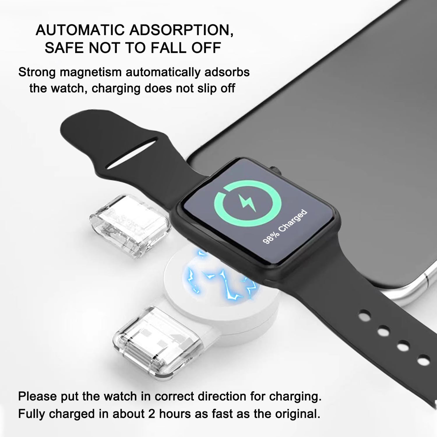 Byforphye Magnetic Wireless Charger for Apple Watch - Fast USB-C & USB-A Portable Charger for iWatch SE/Ultra 2/Series 9/8/7/6/5/4/3/2 - Perfect for Travel, Office & Home Use (Black)