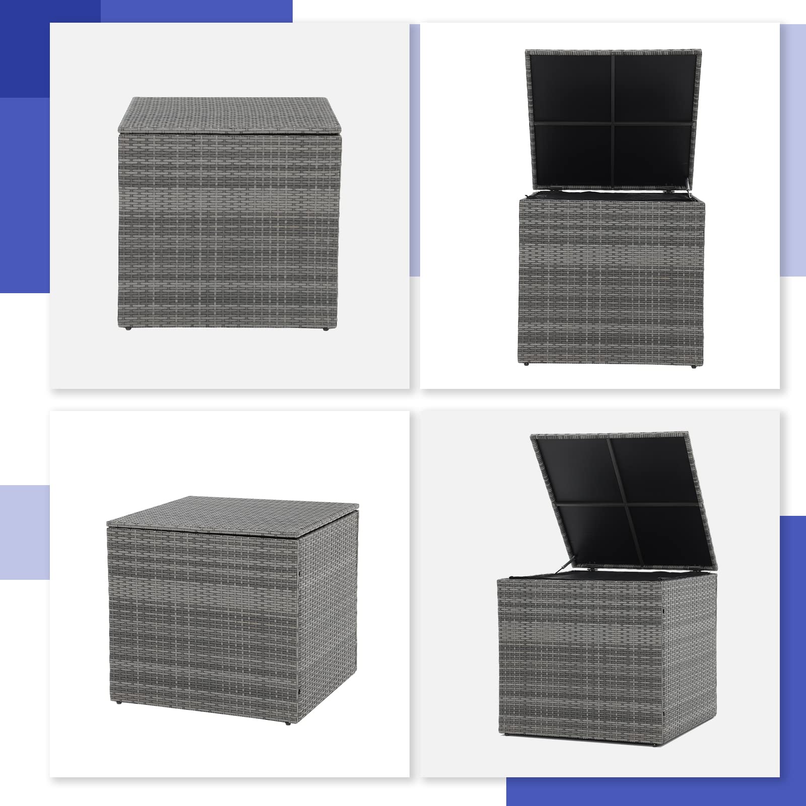 88 Gallon Resin Wicker Deck Box - Outdoor Storage for Patio Cushions, Gardening Tools & Pool Accessories - Waterproof Rattan Storage Bin for Backyard, Patio & Garden Organization (Grey)