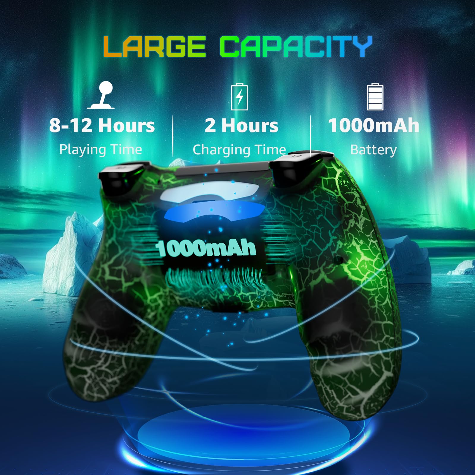 Wireless PS4 Controller for PlayStation 4/Pro/Slim - Adjustable RGB Lighting, 1000mAh Battery, 6-Axis Motion Sensor, Dual Vibration, 3.5mm Audio Jack - Black | Perfect for Gaming, Streaming & Long Play Sessions