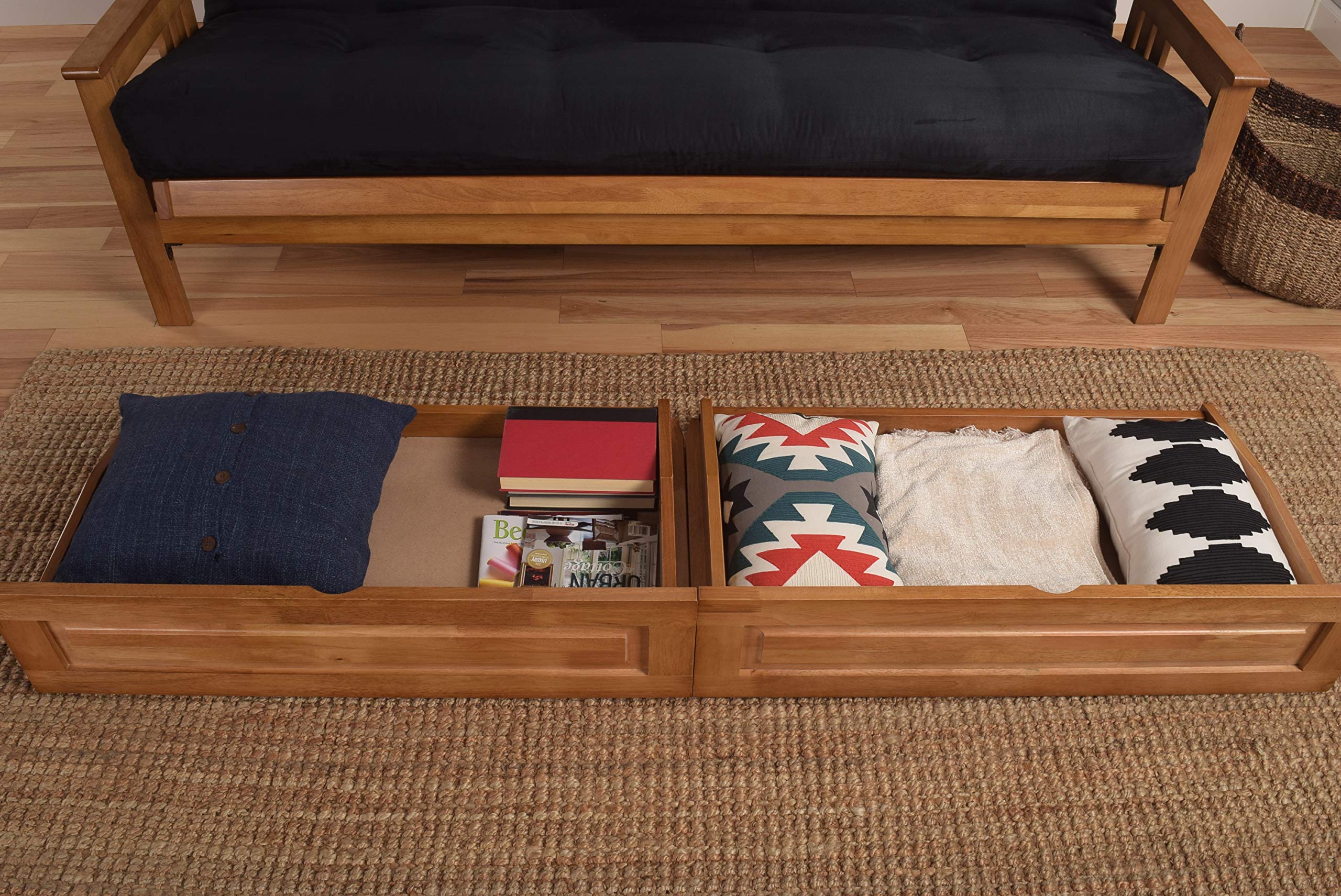 Full Size Drawer Storage Set for Futon Frames (Set of 2, Butternut Honey Brown) - Perfect for Monterey, Phoenix, Eldorado & More Models | Space-Saving Bedroom Organization Solution