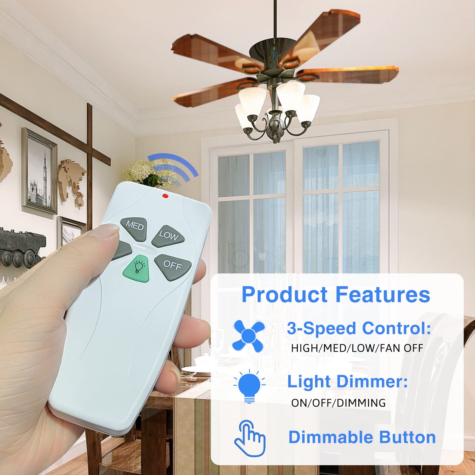 2 Pack Universal Ceiling Fan Remote Control Kit with Light Dimmer & 3 Speed Fan Controller - Compatible with Hampton Bay, Hunter, Harbor Breeze, Westinghouse, Honeywell & More - Perfect for Bedroom, Living Room, Office & Home Use