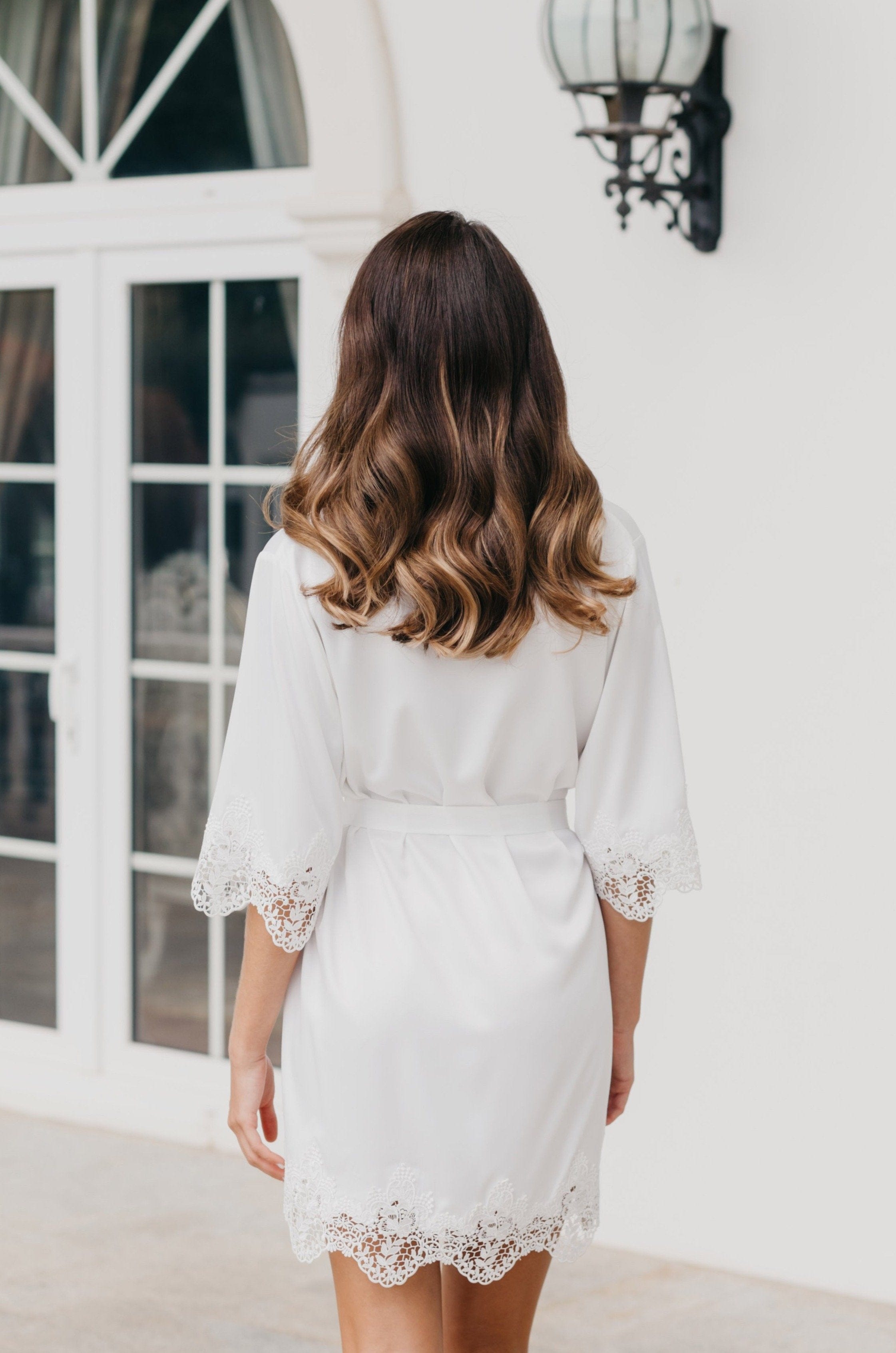 Elegant Chiara Lace Trim Robe - Women's Floral Lace Kimono Bathrobe for Spa, Bridal Shower & Luxury Homewear