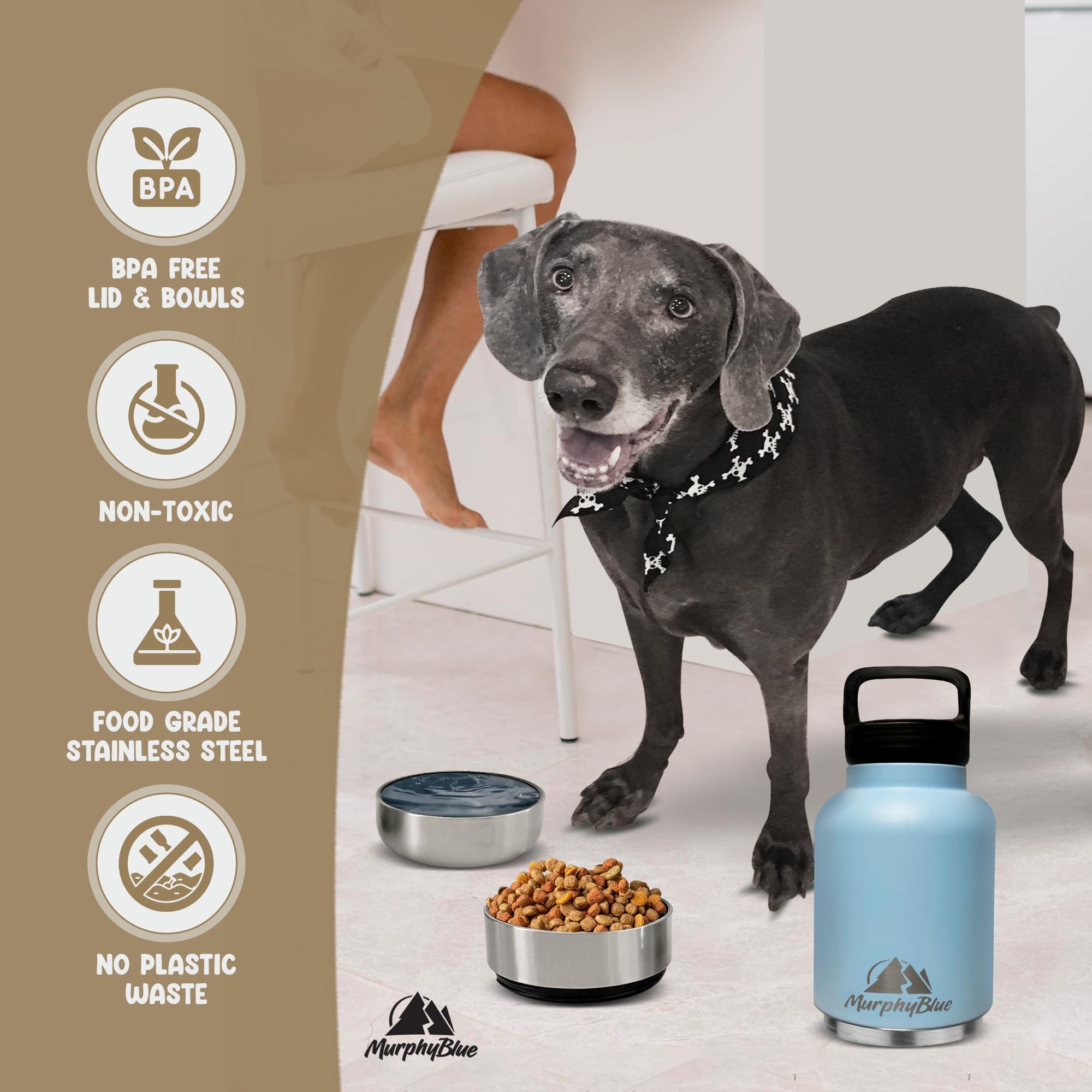 32oz Insulated Stainless Steel Dog Water Bottle with BPA-Free Detachable Bowls & Built-in Carabiner - Portable Pet Travel Water Dispenser for Hiking, Camping, and Outdoor Adventures