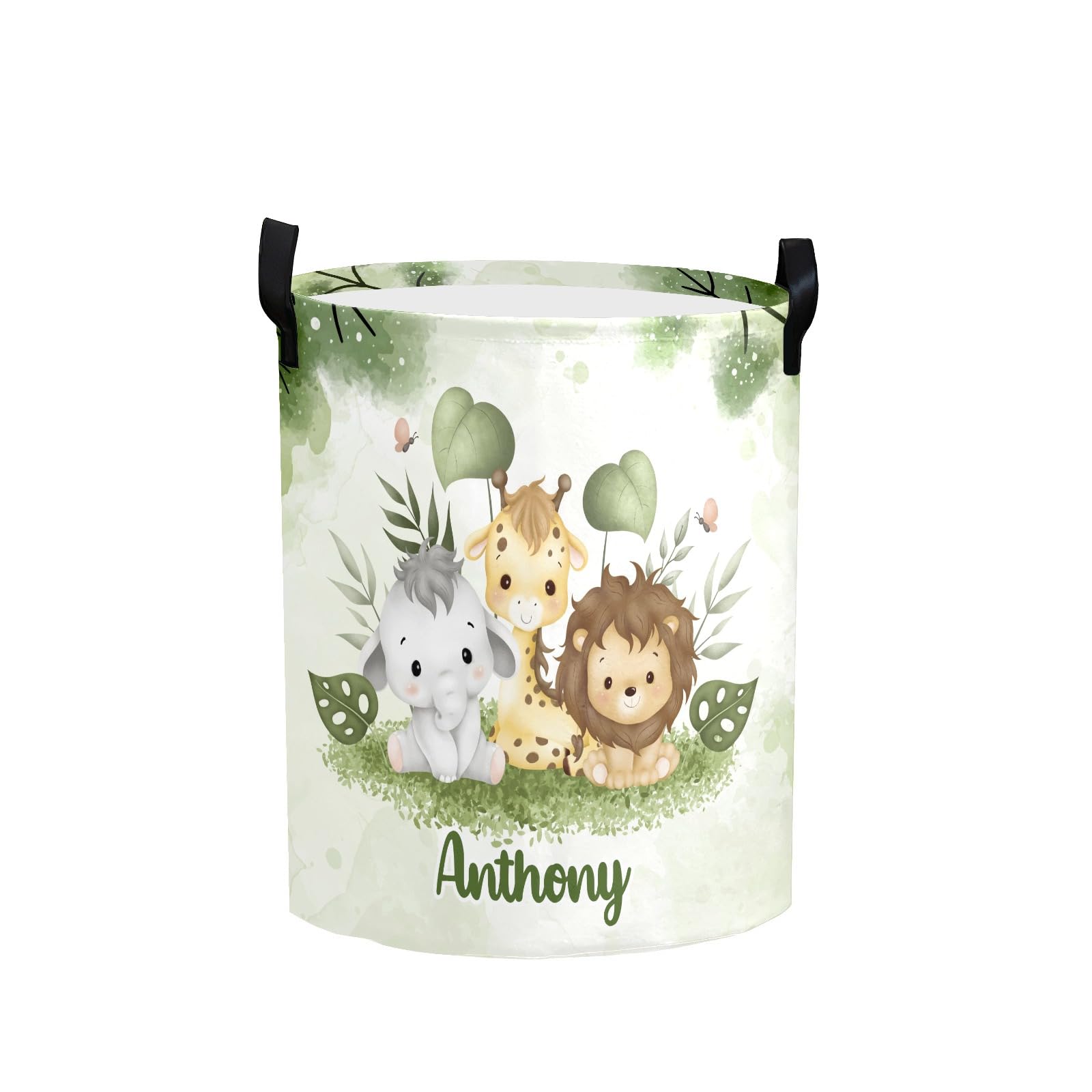 Jungle Animal Leaves Green Personalized Laundry Hamper - Collapsible Storage Basket with Handles for Kids Room, Nursery Decor & Clothes Organization - Perfect for Baby Shower Gifts, Toddler Bedroom Storage & Playroom Organization