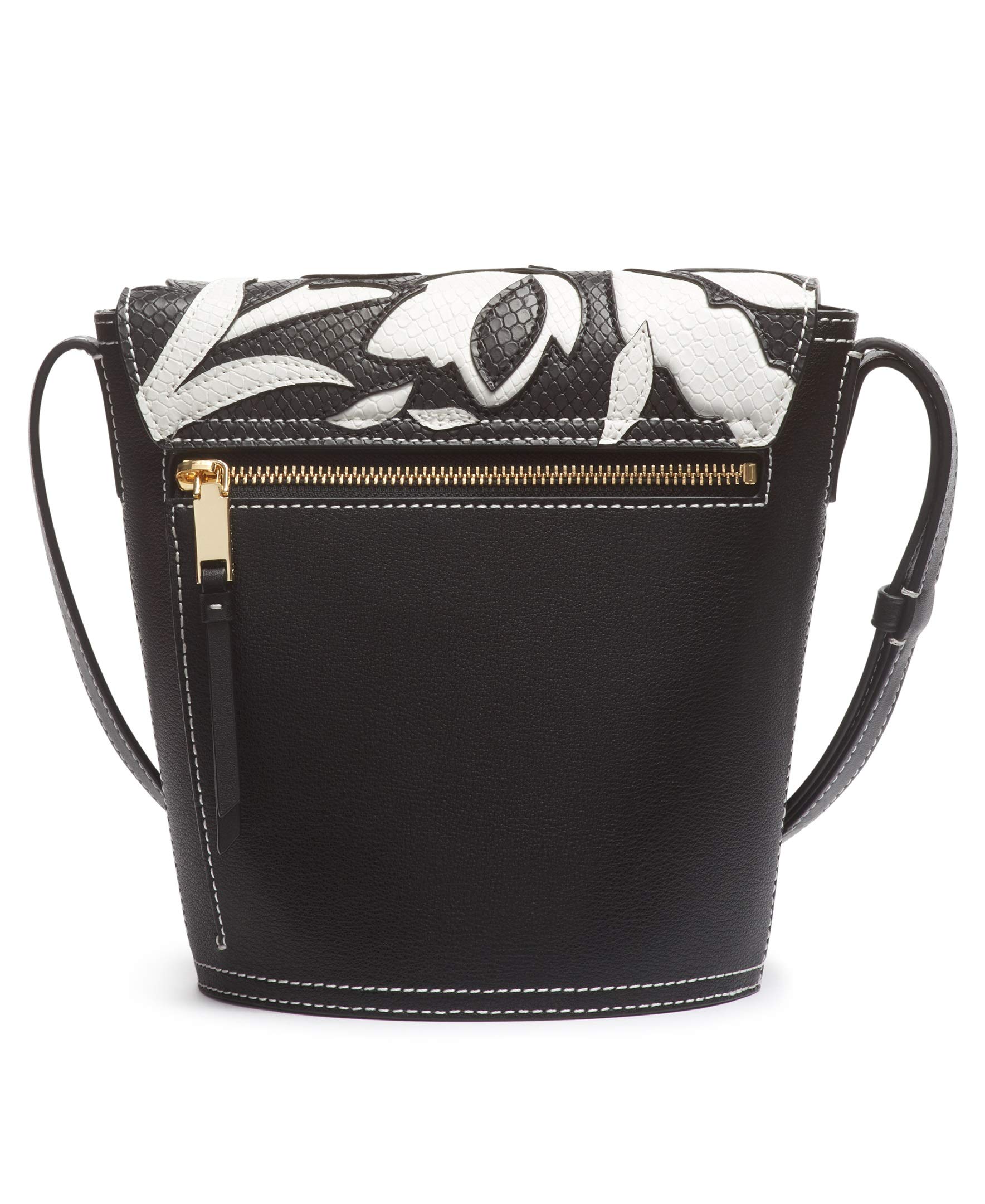 Calvin Klein Statement Series Lock Flap Daytona Leather Bucket Crossbody Bag for Women | Stylish Shoulder Purse for Work, Travel & Everyday Use
