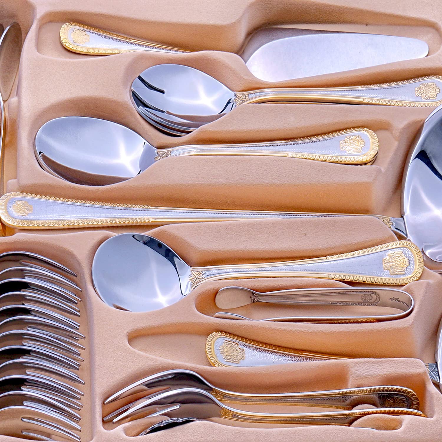 Hermann Miller Royal Family Collection 72-Piece Silverware Set - Elegant Gold Flatware with Gift Box - Perfect for 12-Person Dinner Parties, Housewarming & Graduation Gifts - Ideal for Fine Dining, Wedding Registry & Luxury Entertaining