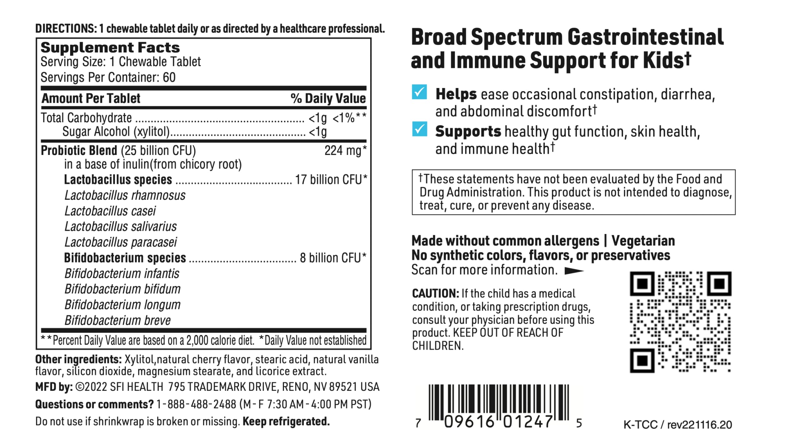 Klaire Labs Ther-Biotic Kids Chewable Probiotic Supplement - 25 Billion CFU Lactobacillus & Bifidobacterium for Children's Digestive & Immune Health - Hypoallergenic, Dairy-Free (60 Tablets, 2 Pack) - Perfect for Travel, School & Daily Wellness Support