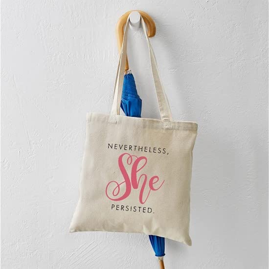 Nevertheless, She Persisted Natural Canvas Tote Bag - Eco-Friendly Reusable Shopping Bag for Women, Groceries, Beach & Work | Feminist Gift Idea