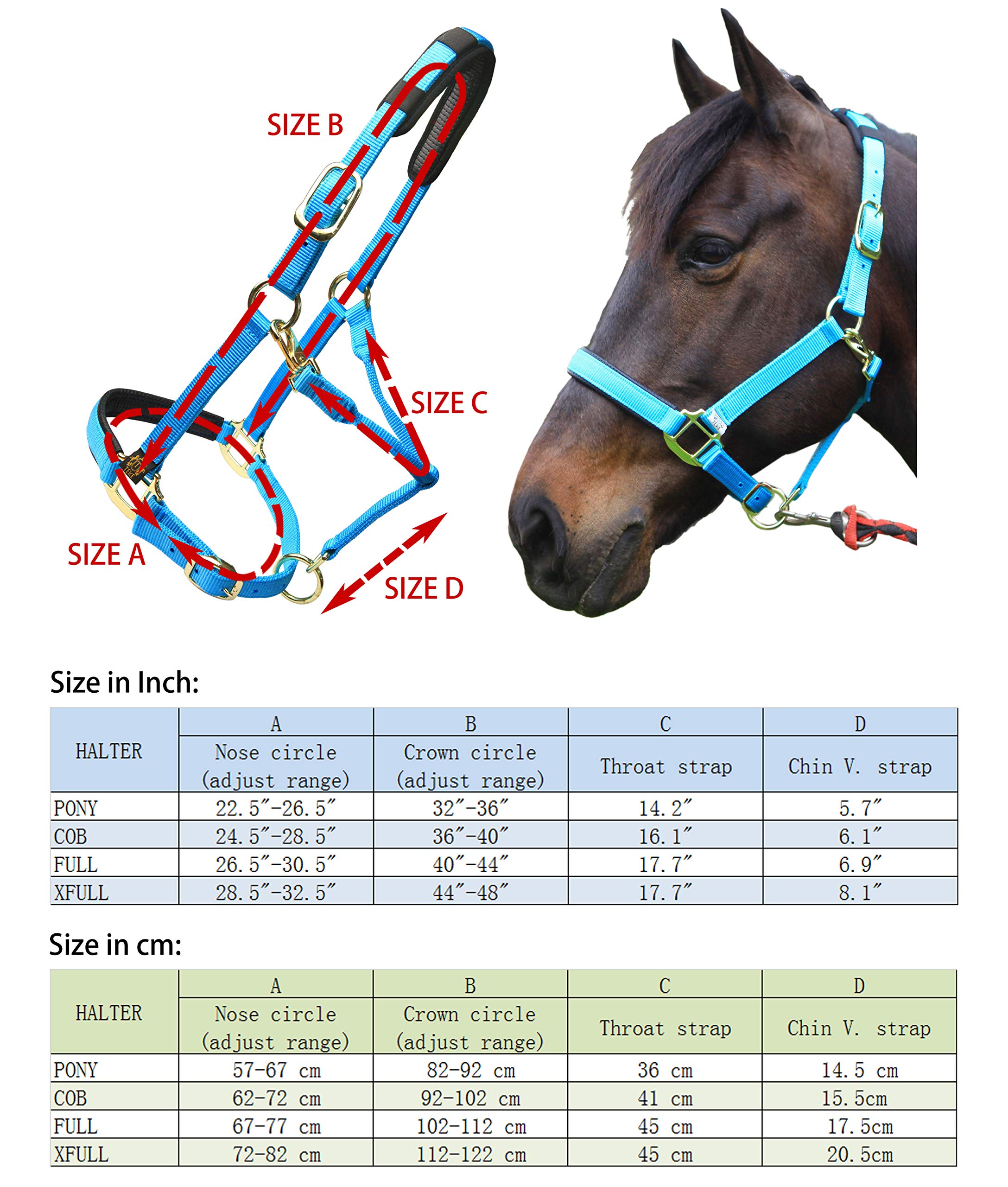 Durable Adjustable Horse Halter - Heavy Duty Soft Nylon with Padded Anti-Rubbing Waffle Neoprene for Crown & Nose | Comfortable Equestrian Training Gear for Riding, Grooming & Stable Use
