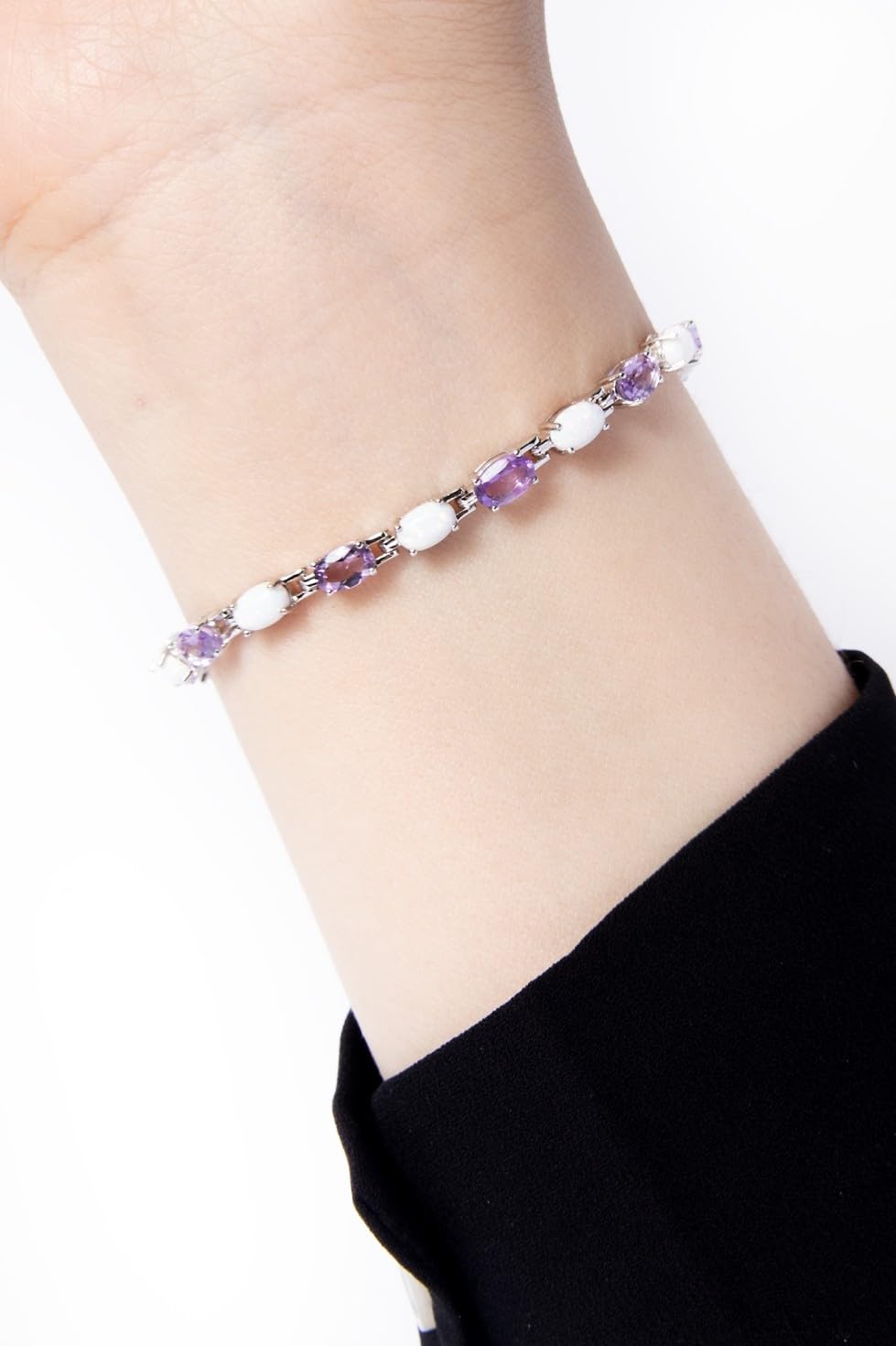 Silver Smile Amethyst Bracelet for Women - 7 Inch Tennis Birthstone Sterling Silver Bracelet with Citrine, Garnet, Aquamarine, Emerald, Sapphire, Opal, Ruby, Peridot & Topaz | Elegant Jewelry Gift for Birthday, Anniversary & Special Occasions