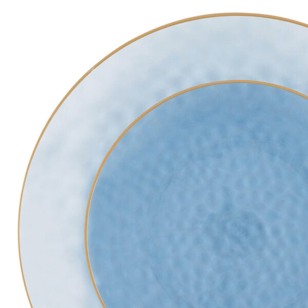 32-Piece Blue and Gold Hammered Plastic Dinnerware Set - Round Plates & Bowls for 16 Servings | Durable BPA-Free Dish Set for Parties, Picnics, BBQs & Outdoor Dining