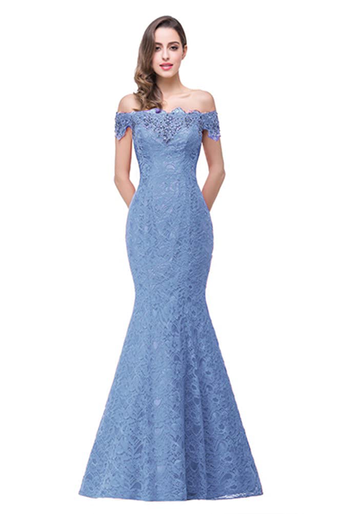 Aiyue Yishen Women's Off Shoulder Lace Mermaid Prom Dress with Applique Beads - Elegant Long Evening Gown for Formal Events, Weddings & Special Occasions
