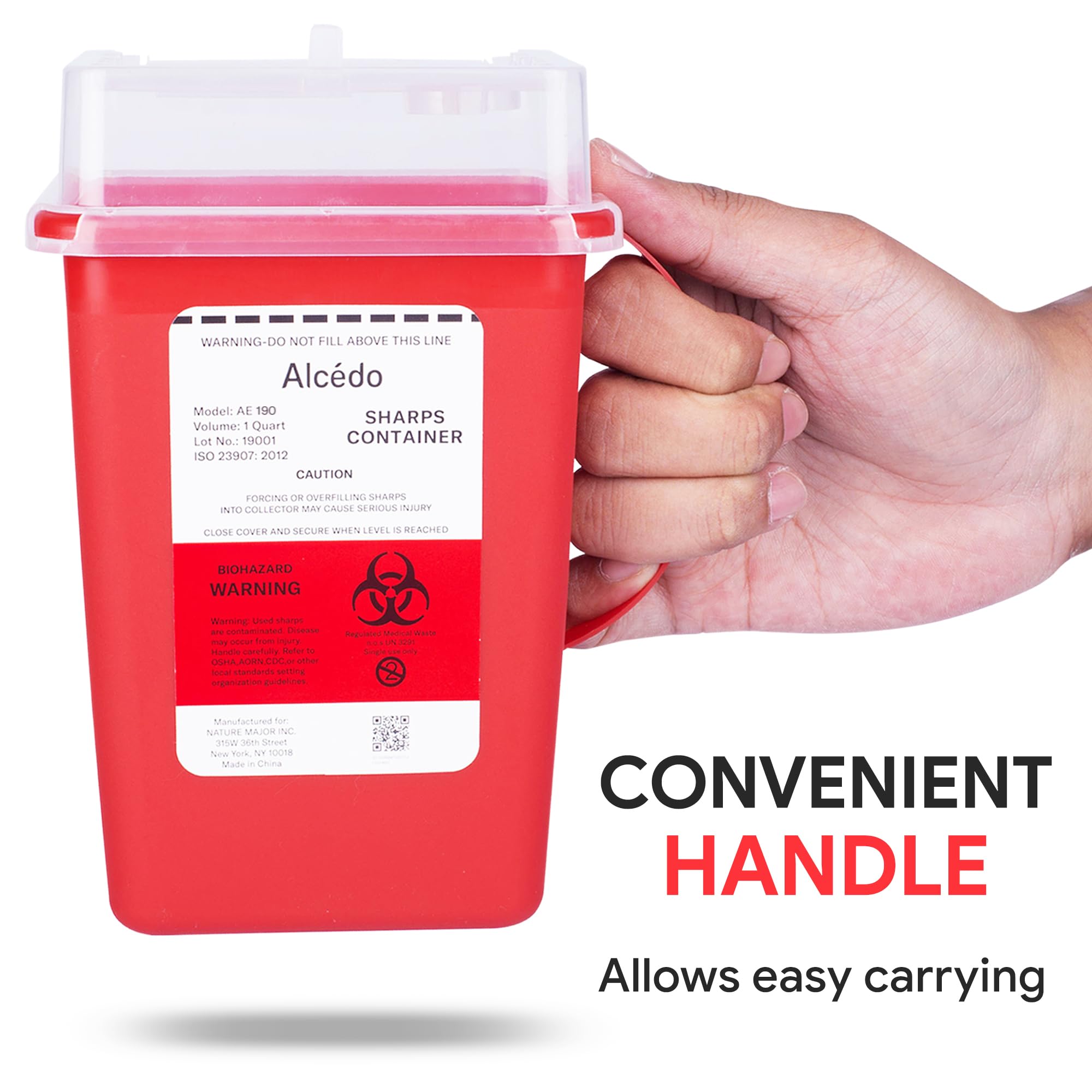 Alcedo 1 Quart Sharps Container for Home & Travel - Safe Biohazard Needle & Syringe Disposal - Small Portable Medical Waste Bin for Diabetics, Tattoo Artists & Healthcare Professionals - Ideal for Insulin Pens, Lancets & Syringes