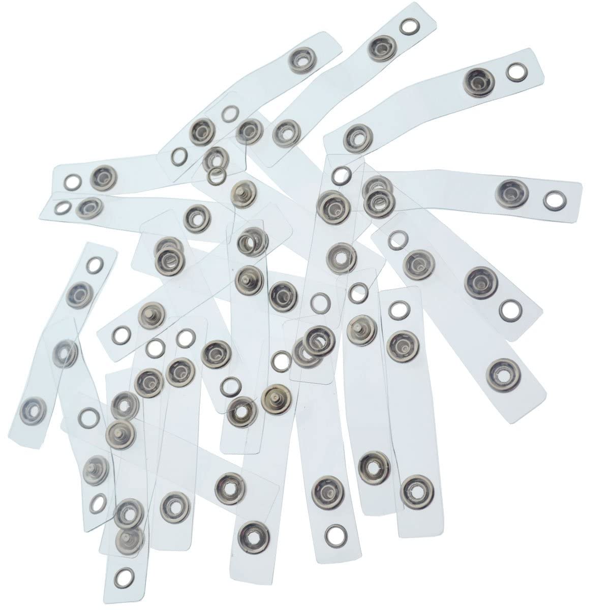 25 Pack Clear Vinyl ID Badge Holder Straps with Snap - for Lanyards & Key Rings - Office & Event Use