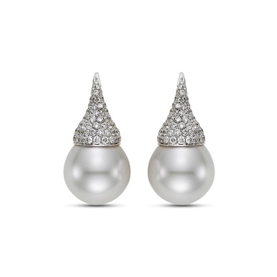 Exquisite South Sea Pearl & Pavé Diamond Kiss Earrings | Luxury Jewelry for Women | Perfect for Weddings, Parties & Special Occasions