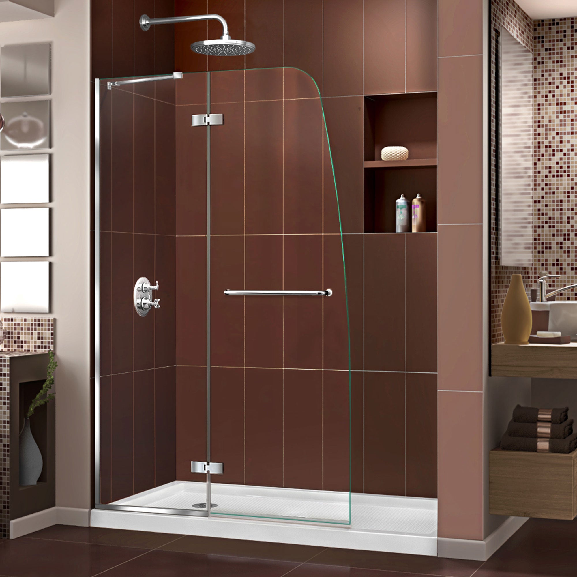 DreamLine Aqua Ultra 32x60x74.75 Inch Frameless Shower Door - Chrome Finish with Right Drain White Base Kit | Perfect for Modern Bathroom Renovations & Spa-Like Shower Experience