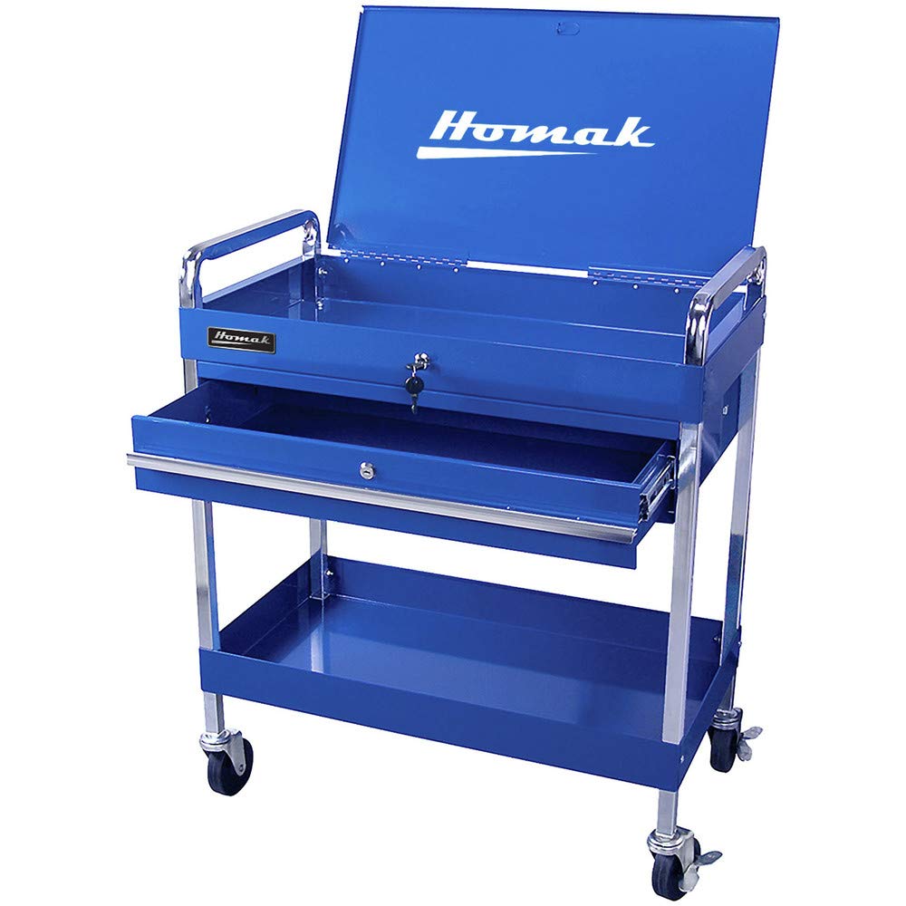 Homak 1-Drawer Flip-Top Utility Service Cart - 31 Inch Rolling Tool Storage for Mechanics & DIY | Garage, Workshop & Auto Repair Organization