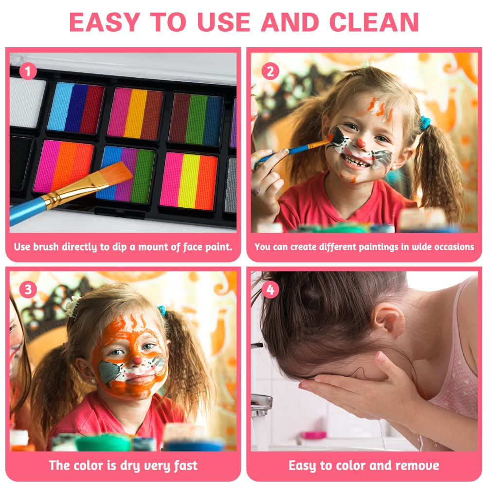 LOPHE Kids Face Paint Kit - 26 Hypoallergenic Colors with 2 Brushes, Safe Non-Toxic Body Paint for Children's Makeup | Perfect for Halloween, Carnival, Birthday Parties & Costume Events
