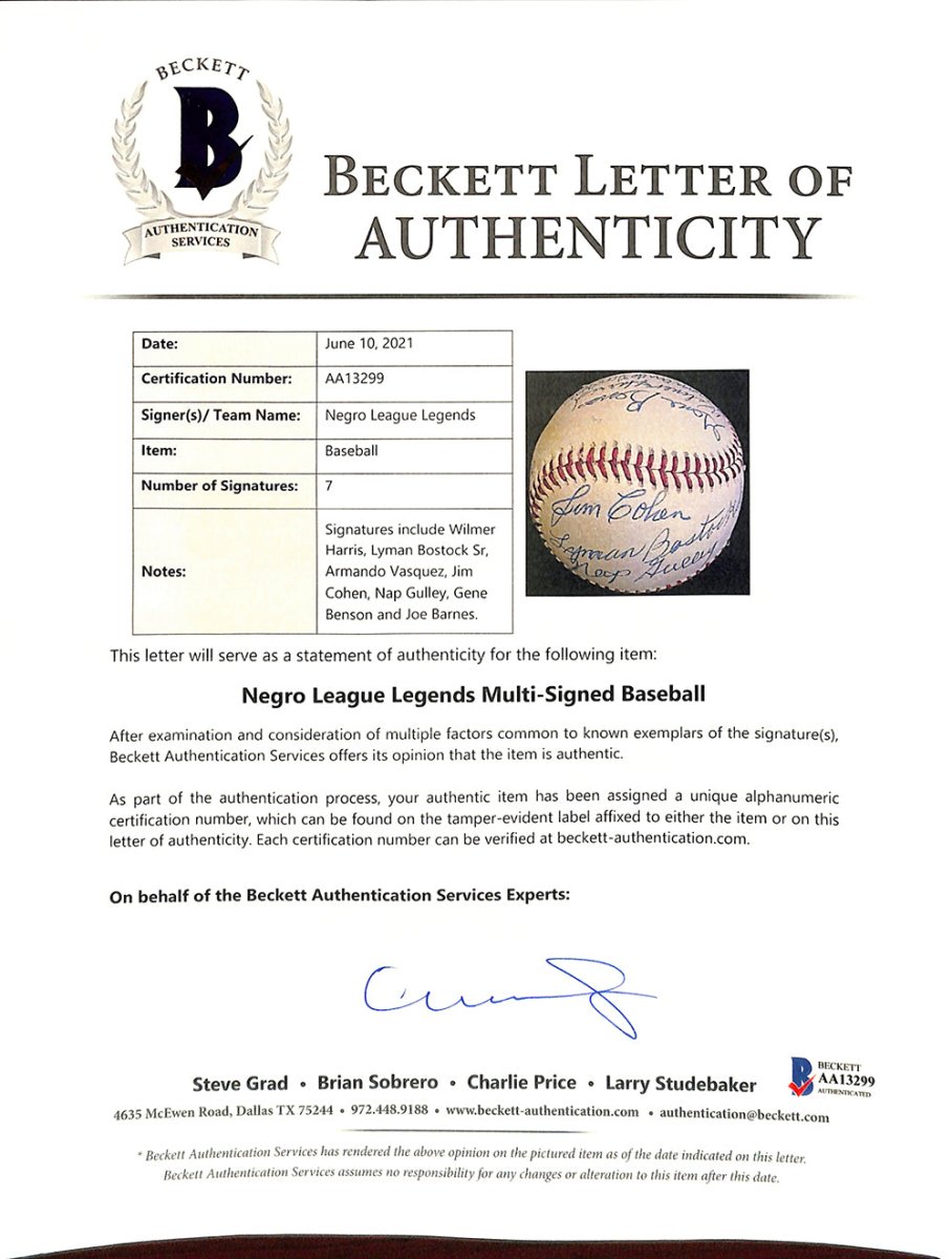 Authentic Negro League Legends Multi-Signed Baseball with 7 Signatures - BAS AA13299 - Perfect for Sports Memorabilia Collectors & Baseball Fans