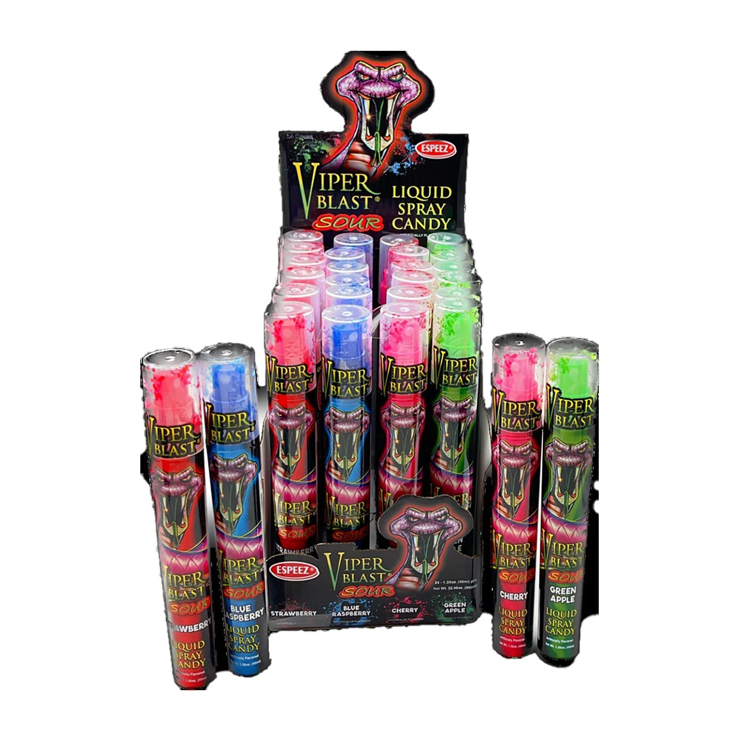 Espeez Viper Blast Sour Liquid Spray Candy - 24 Count Box | Extreme Sour Candy for Kids & Adults | Perfect for Parties, Halloween Treats & Office Snacks