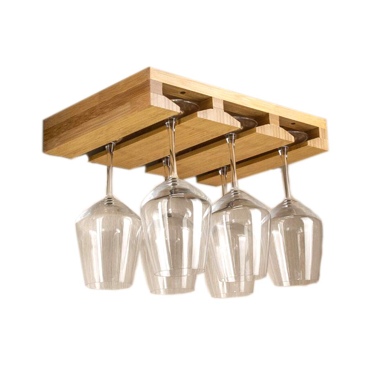 Premium Under Cabinet Wine Glass Rack - Bamboo Stemware Holder for Kitchen, Bar & Home | Space-Saving Storage for Wine Glasses, Champagne Flutes & Cocktail Cups