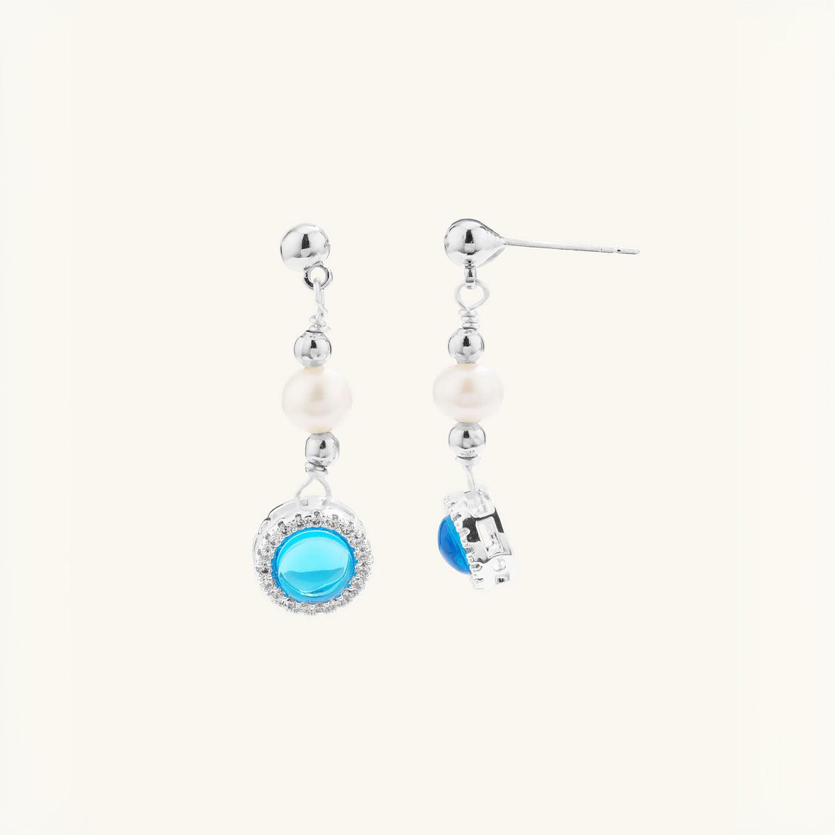 Elegant Aquamarine Pearl Drop Earrings for Women - Dainty Blue Gemstone Dangle Earrings for Wedding, Party & Special Occasions