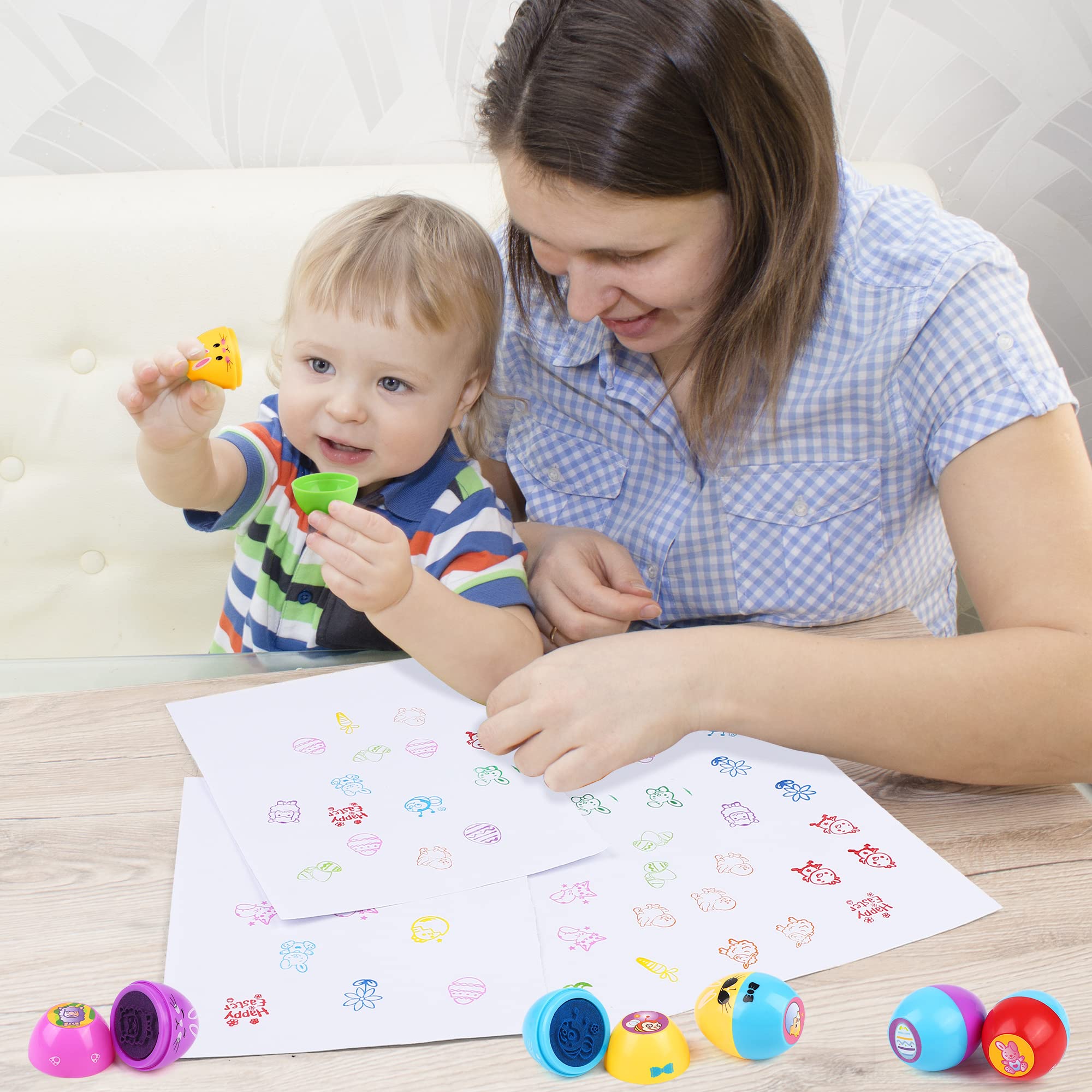 Fovths 16-Piece Self-Inking Easter Egg Stamp Set - DIY Decorating Stamps for Easter Party Favors, Basket Stuffers & Egg Hunts | Perfect for School Crafts & Holiday Celebrations