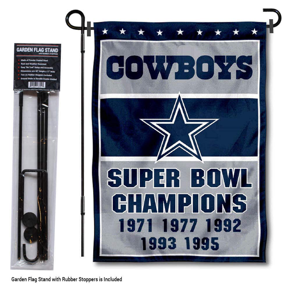 WinCraft Dallas Cowboys 5-Time Super Bowl Champions Garden Flag with Pole Stand - Perfect for NFL Fan Yard Decor, Game Day Parties & Sports Themed Outdoor Decorations