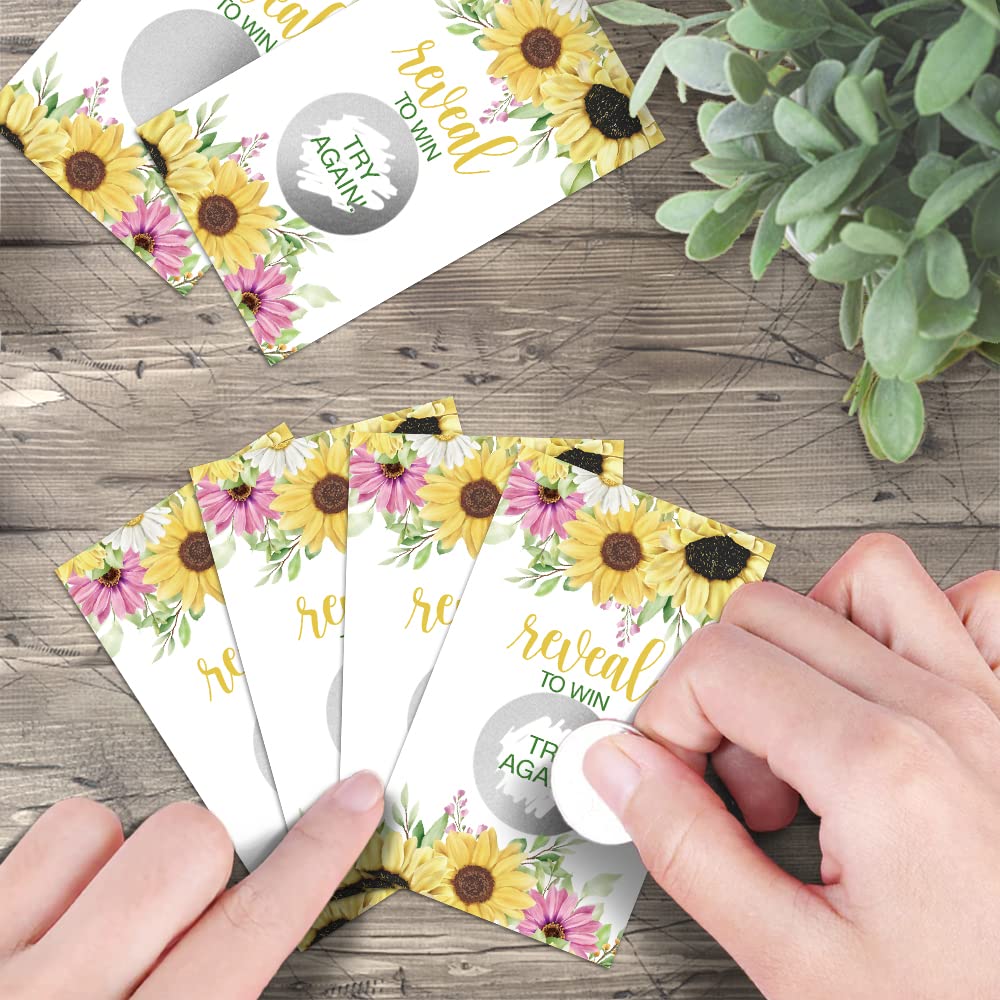 50 Pack Sunflower Bridal Shower Scratch Off Game Cards - Fun Wedding Party Games for Bridal Showers, Country Weddings & Baby Showers - Perfect for DIY Wedding Favors & Bridal Lottery Tickets