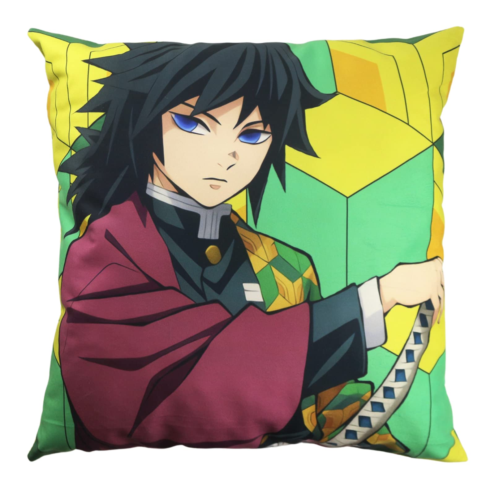 Demon Slayer Throw Pillow Cover 18x18 Inch - Kimetsu no Yaiba Anime Decorative Pillow Case for Couch, Sofa & Outdoor - Super Soft Velour Fabric (Giyu Tomioka Design) - Perfect for Anime Bedroom Decor, Living Room Accent & Otaku Gift