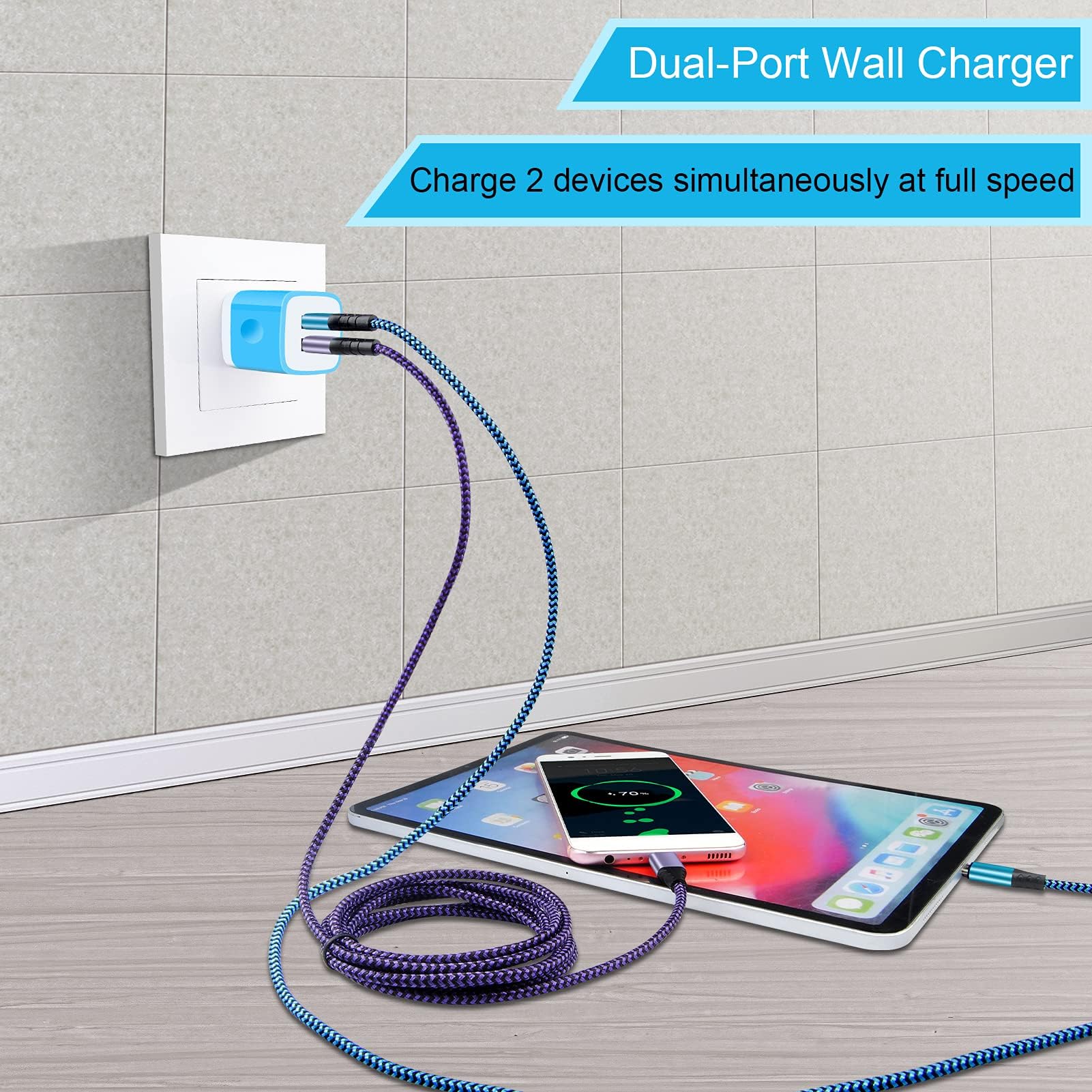 Dual Port USB C Fast Charger Block with 2-Pack 6Ft Cables - Compatible with Samsung Galaxy S24/S23/S22/S21/S20/A14/A54/A13/A53/A23, iPhone 16/15, Google Pixel 9/8/7/6 Pro/7a/6a/5 - Perfect for Home, Office & Travel Charging Needs