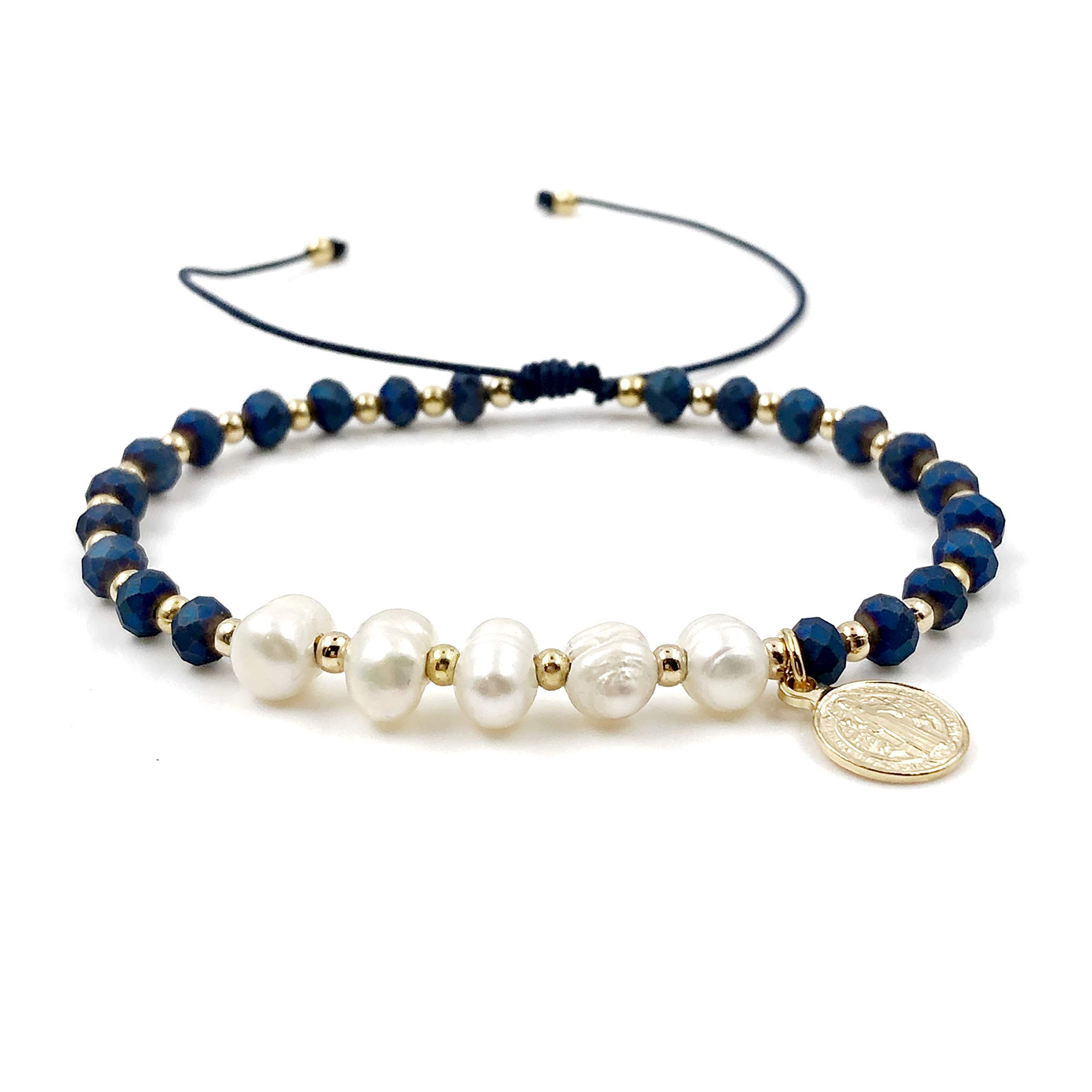 St. Benedict Medal Adjustable Handmade Bracelet Set for Women - 2 Pack Blue Beaded Spiritual Jewelry | Gift for Baptism, Confirmation & Daily Wear
