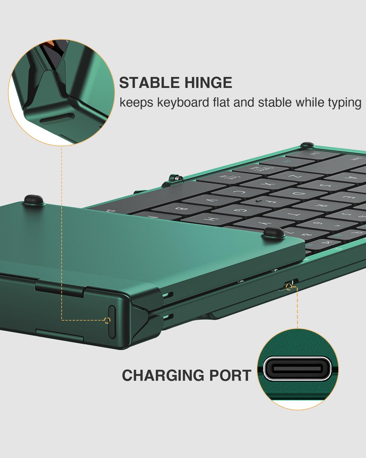 ProtoArc XK01 Foldable Bluetooth Keyboard - Full-Size Wireless Portable Keyboard with Number Pad for Windows, iOS, Android Devices | Travel, Office & Home Use for Tablet, Smartphone, Laptop & PC (Dark Green)