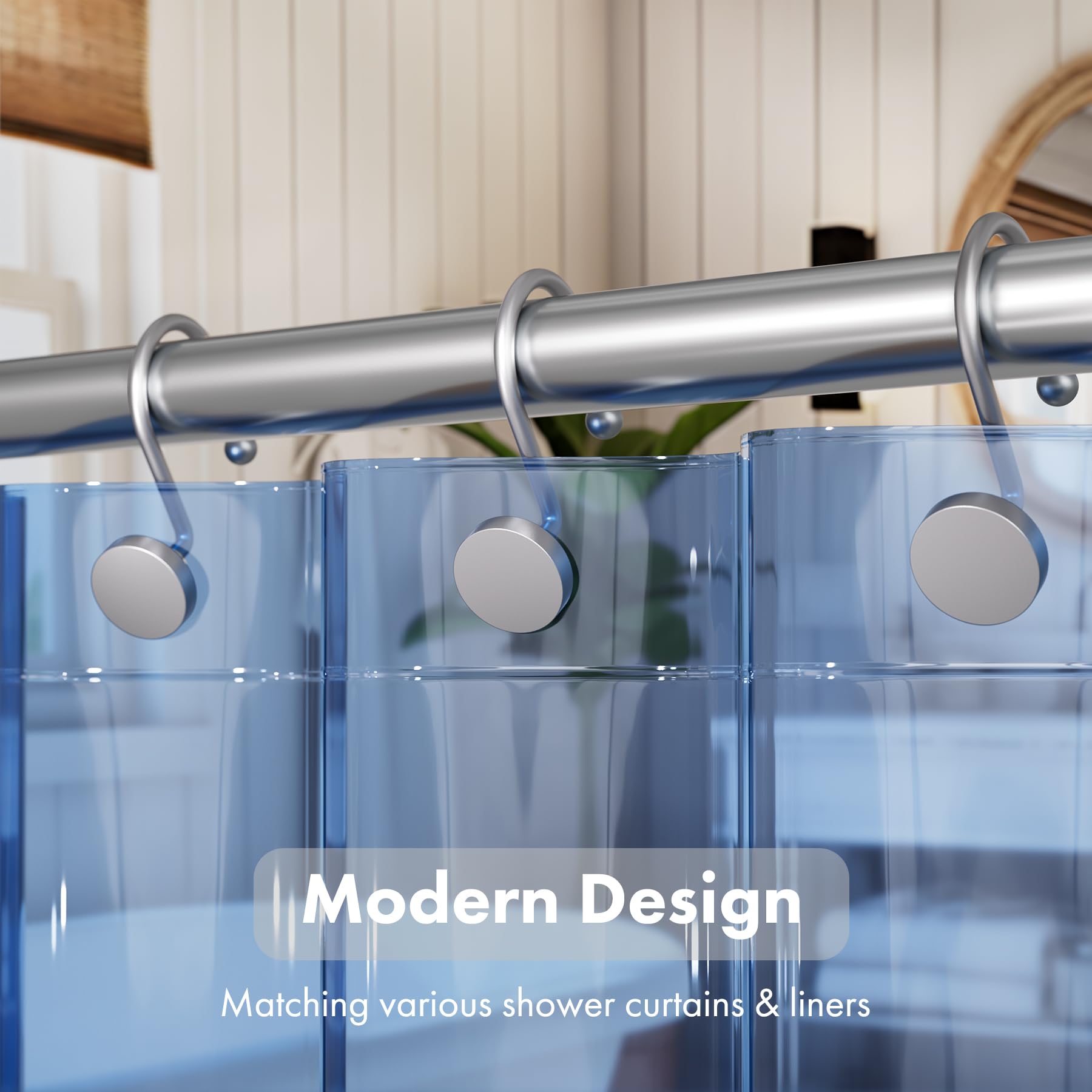 Premium Silver Shower Curtain Hooks - 12PCS Heavy Duty Rust-Proof Metal Rings for Bathroom Decor, Modern Shower Rod Hooks for Liners & Curtains - Perfect for Bathroom, Hotel, and Spa Renovations
