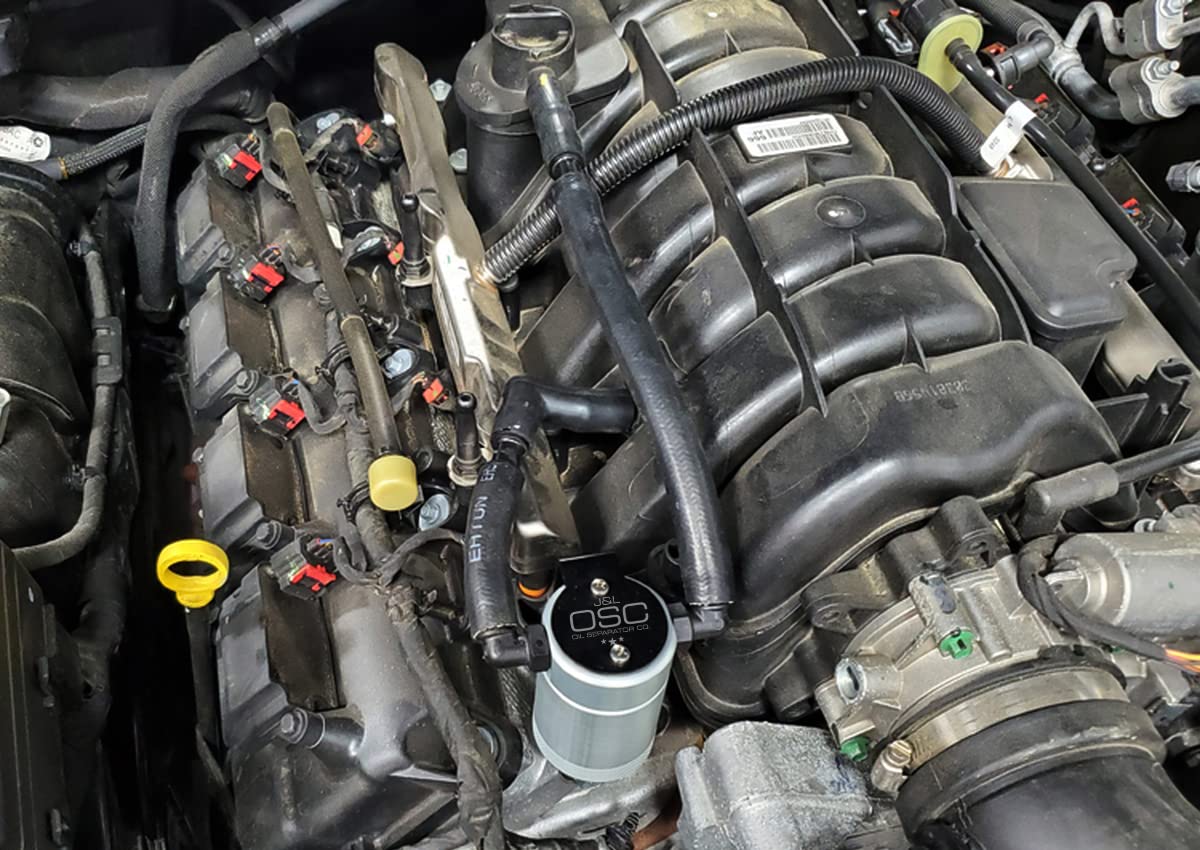 J&L Oil Separator Co. 3.0 Oil Catch Can 3061P - Compatible with 2005-2023 Dodge Charger & Challenger 5.7L HEMI V8 (Silver) - Reduces Blow-by & Protects Engine - Perfect for Performance Upgrades & Daily Driving