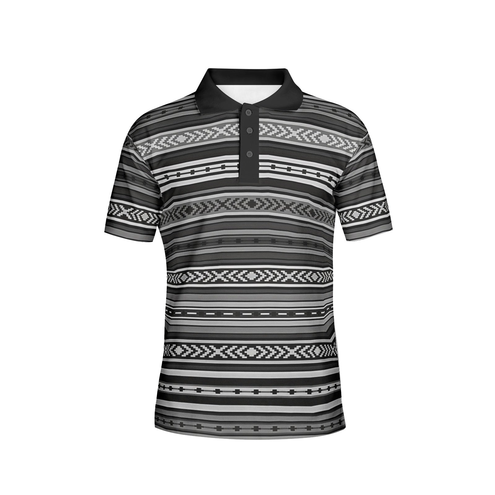 Men's Stylish Striped Gray Southwestern All Over Print Polo Shirt - Casual Wear for Summer, Outdoor Activities & Travel