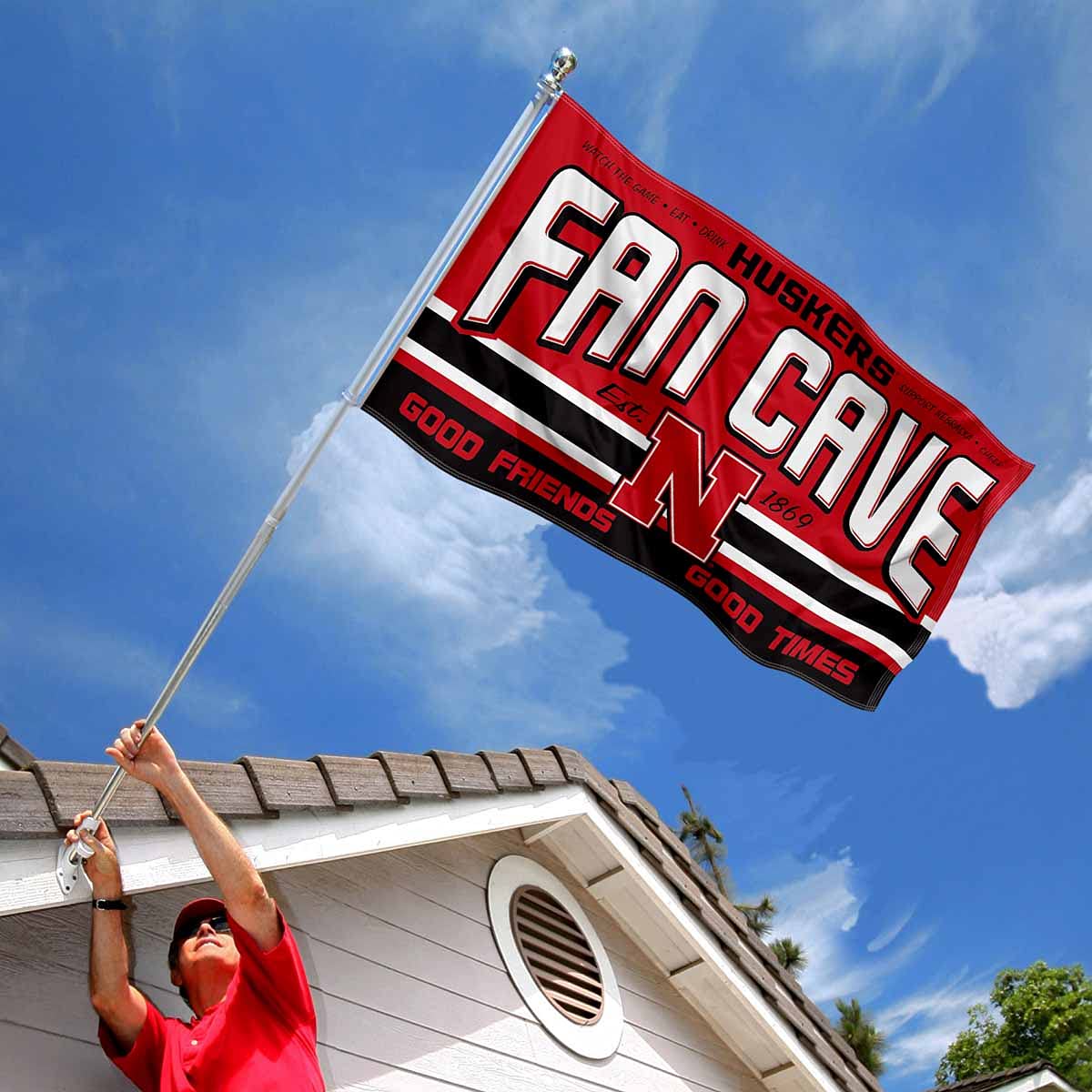 Nebraska Cornhuskers Fan Man Cave Banner Flag - College Football Decor for Game Room, Tailgating & Sports Bar