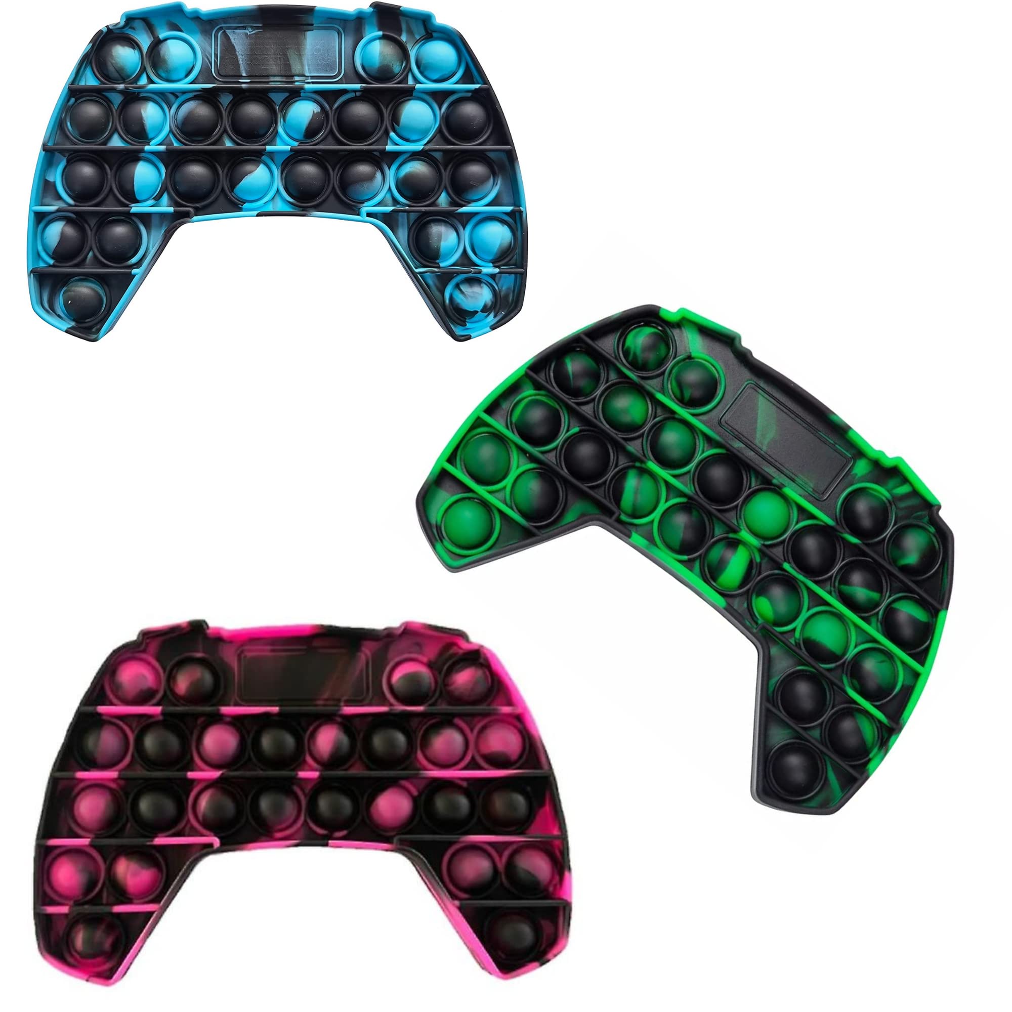 Pop It Game Controller Fidget Toy - 3 Pack (Green, Pink, Blue) for Stress Relief & Gaming Fun