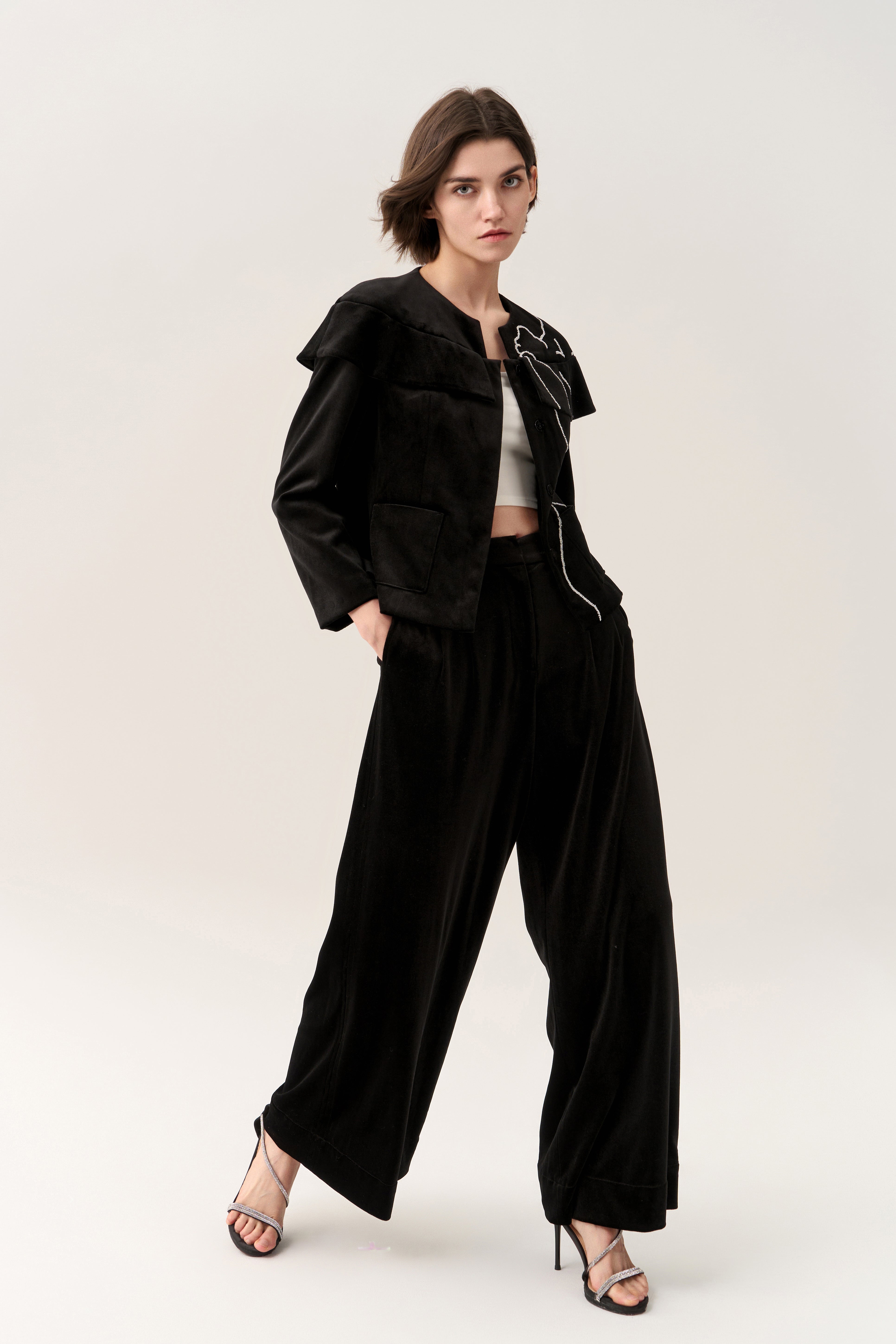 Elegant Velvet Top with Cape Detail - Contemporary Art Inspired Women's Blouse for Evening Parties & Special Occasions