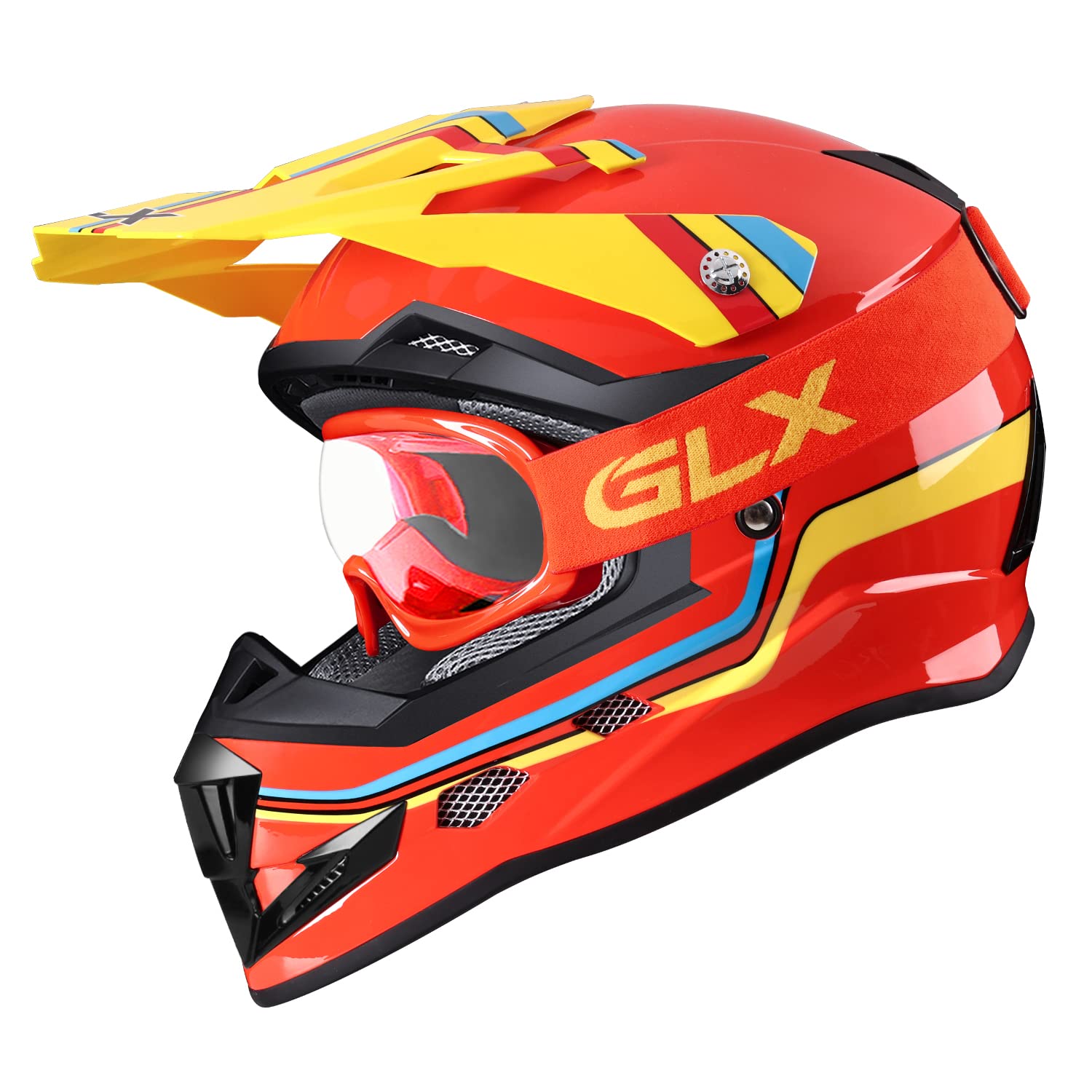 GLX GX623 Youth ATV Helmet & Dirt Bike Helmet Combo - DOT Certified Small Size Retro Red - Perfect for Kids Off-Road Riding, Motocross & ATV Adventures