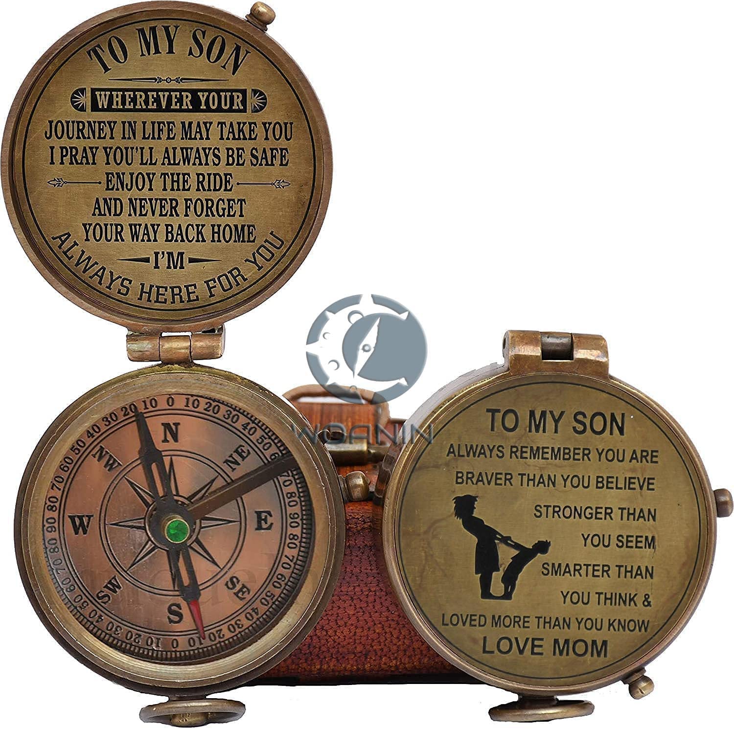 Personalized Engraved Compass Gift for Son - Leather Case with 