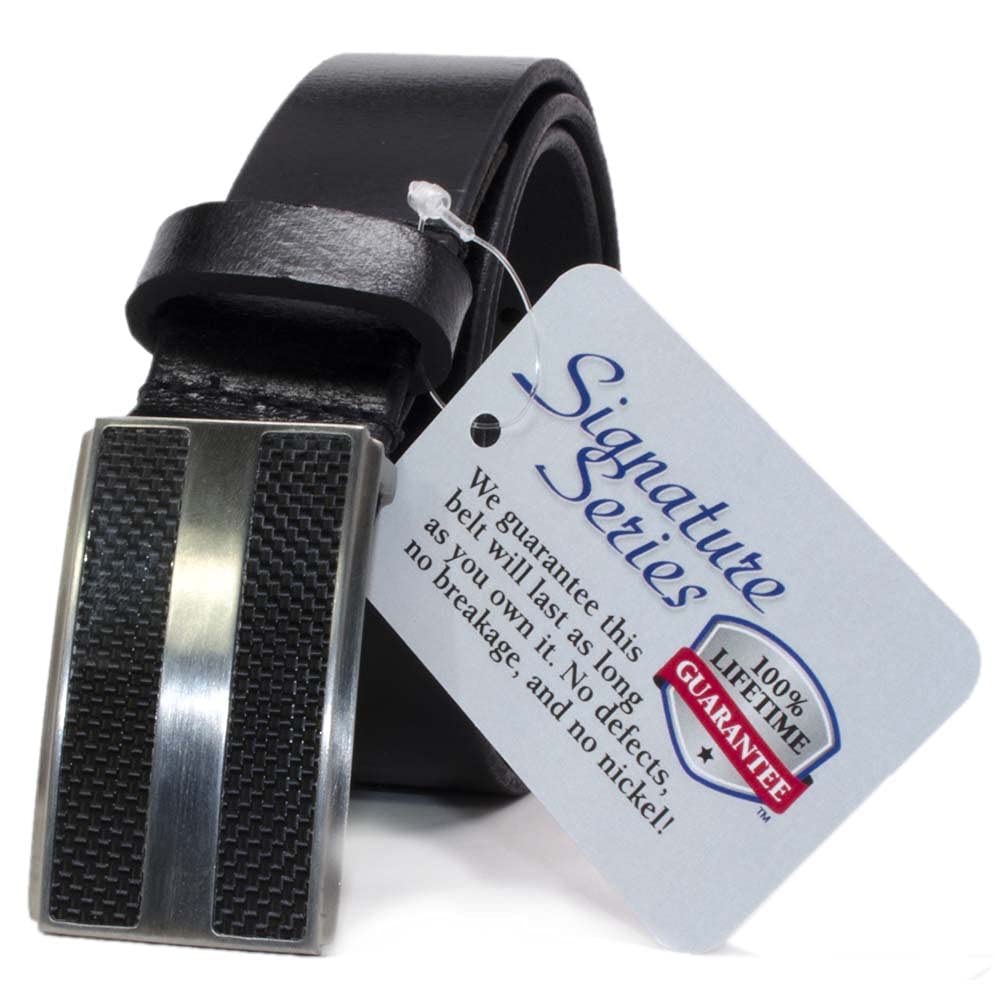 Nickel Free Titanium-Carbon Fiber Black Belt for Men - Hypoallergenic Solid Full Grain Leather Belt with Certified Titanium Buckle - USA Made Durable Dress & Casual Belt for Office, Travel & Everyday Wear