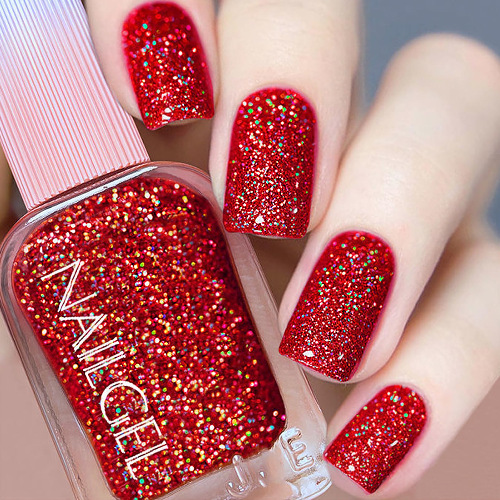 Sparkling Red Glitter Nail Polish - Quick Dry, Long Lasting Gel Nail Polish for Women & Girls - Shimmery Diamond Nail Polish for Parties, Date Nights & Special Occasions
