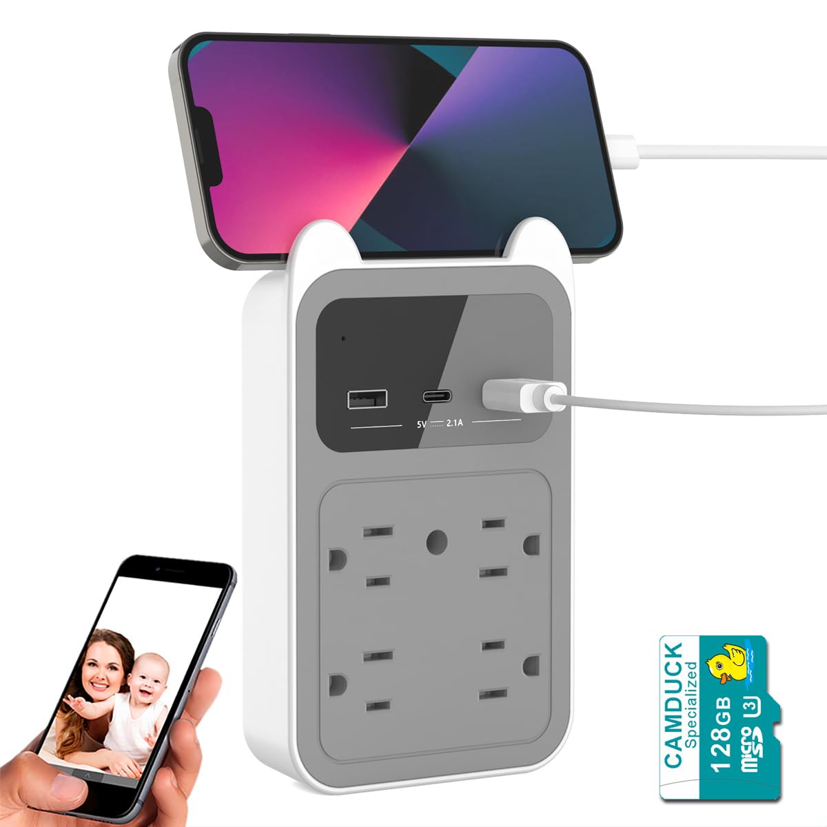 2K HD Wireless Hidden Camera - CAMDUCK WiFi Nanny Cam with Motion Detection & 128GB Storage | Indoor Security Surveillance Camera for Home, Office, Baby Monitoring | No Audio Recording
