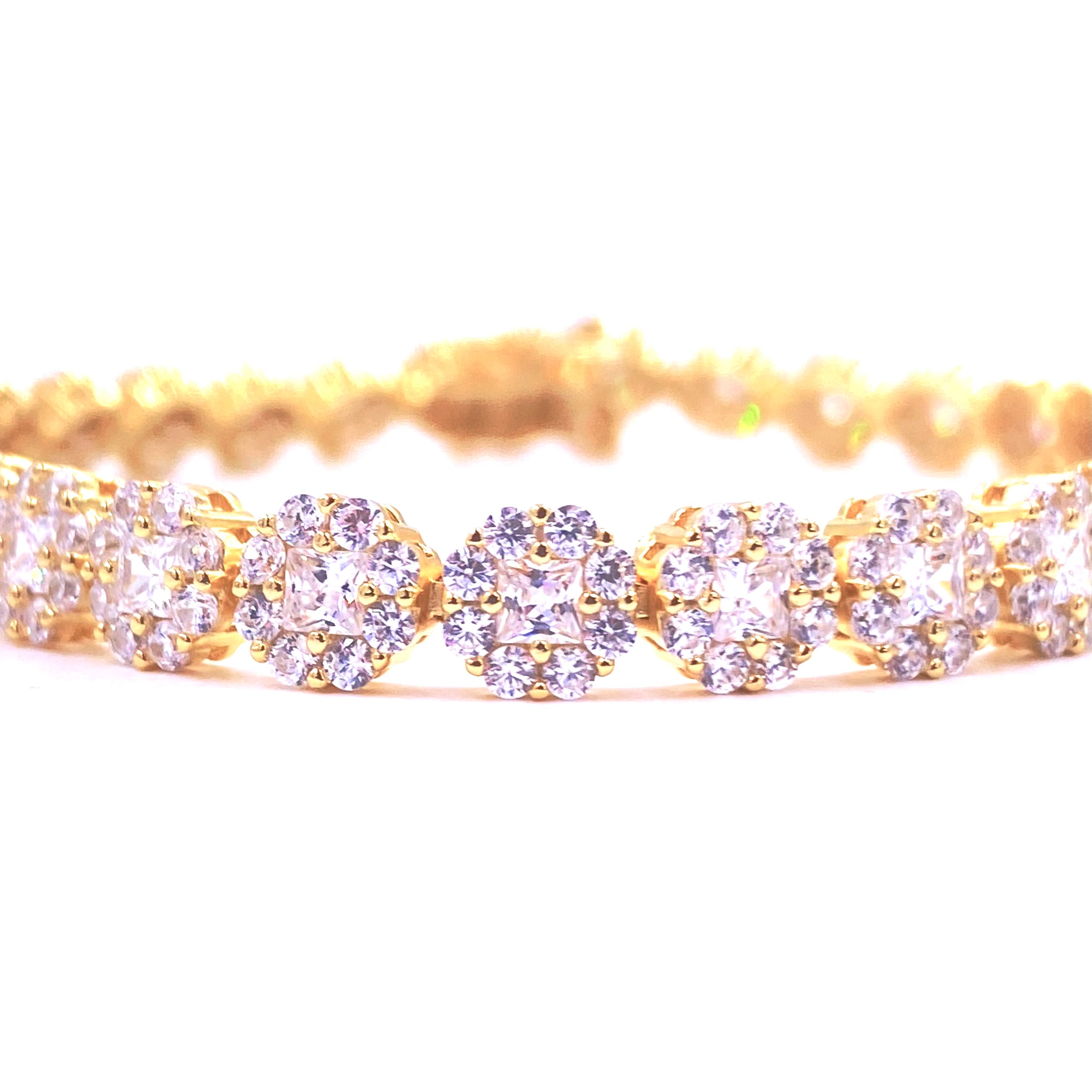 Ashley Gold Sterling Silver Gold Plated CZ Flower Design Tennis Bracelet for Women - Elegant Jewelry Gift for Anniversary, Wedding & Special Occasions