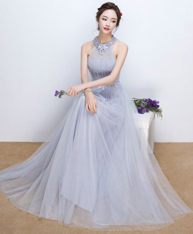 Elegant Blue Tulle Long Prom Dress & Bridesmaid Gown - Perfect for Formal Dances, Weddings, and Special Occasions