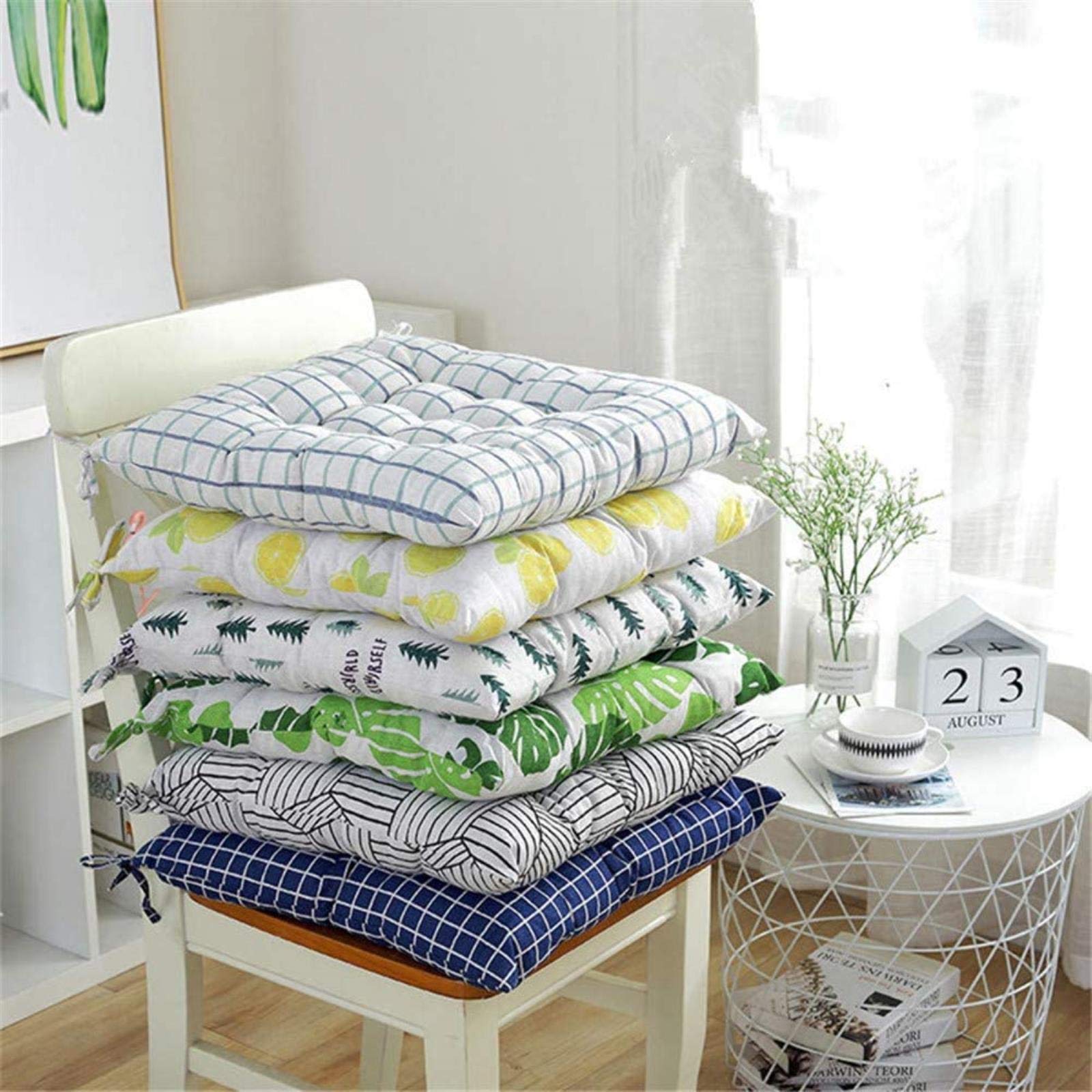 Quilted Chair Cushions Set of 2 for Dining & Office Chairs - Indoor Outdoor Use