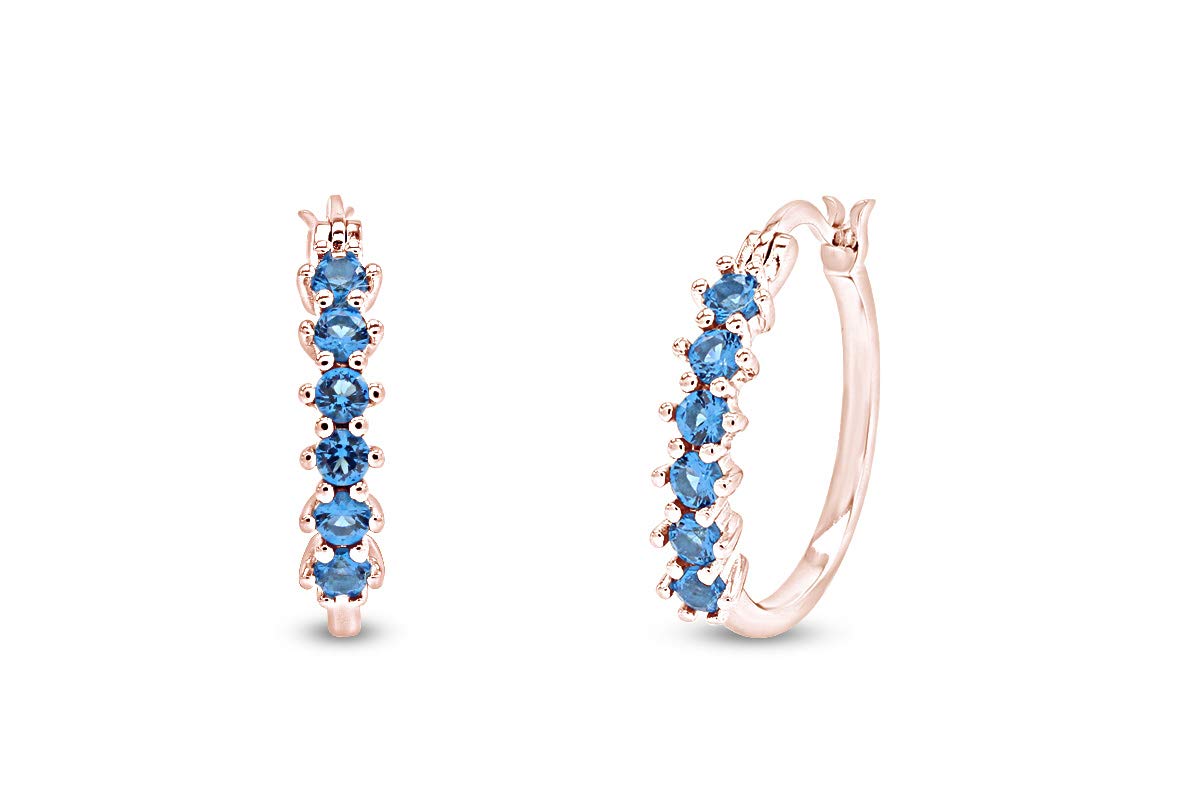 14K Gold Plated 925 Sterling Silver Simulated London Blue Topaz Hoop Earrings for Women - Elegant Jewelry Gift for Birthday, Anniversary & Special Occasions
