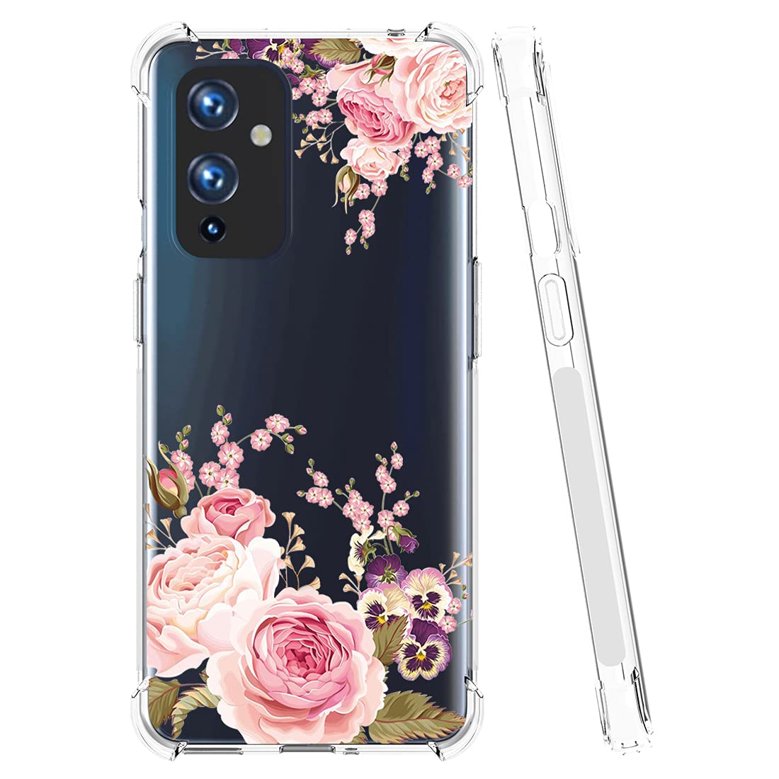OnePlus 9 Phone Case for Women - Slim Shockproof Clear Floral TPU Protective Cover (Rose Flower) | Perfect for Everyday Use, Work & Travel