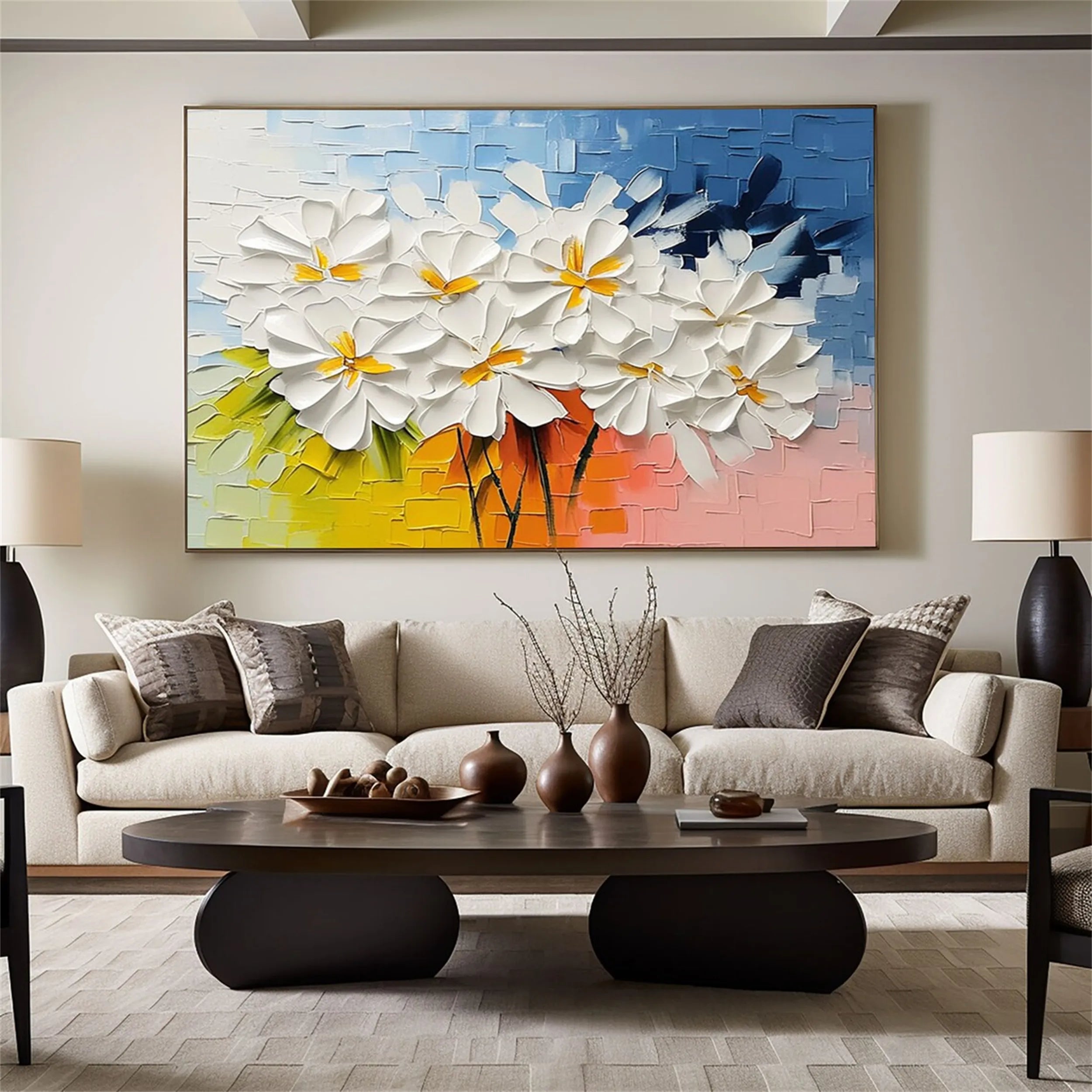 Beautiful Flower and Tree Painting Wall Art - Handmade Canvas Print for Home Decor, Living Room, Bedroom, Office (Style #FT046)